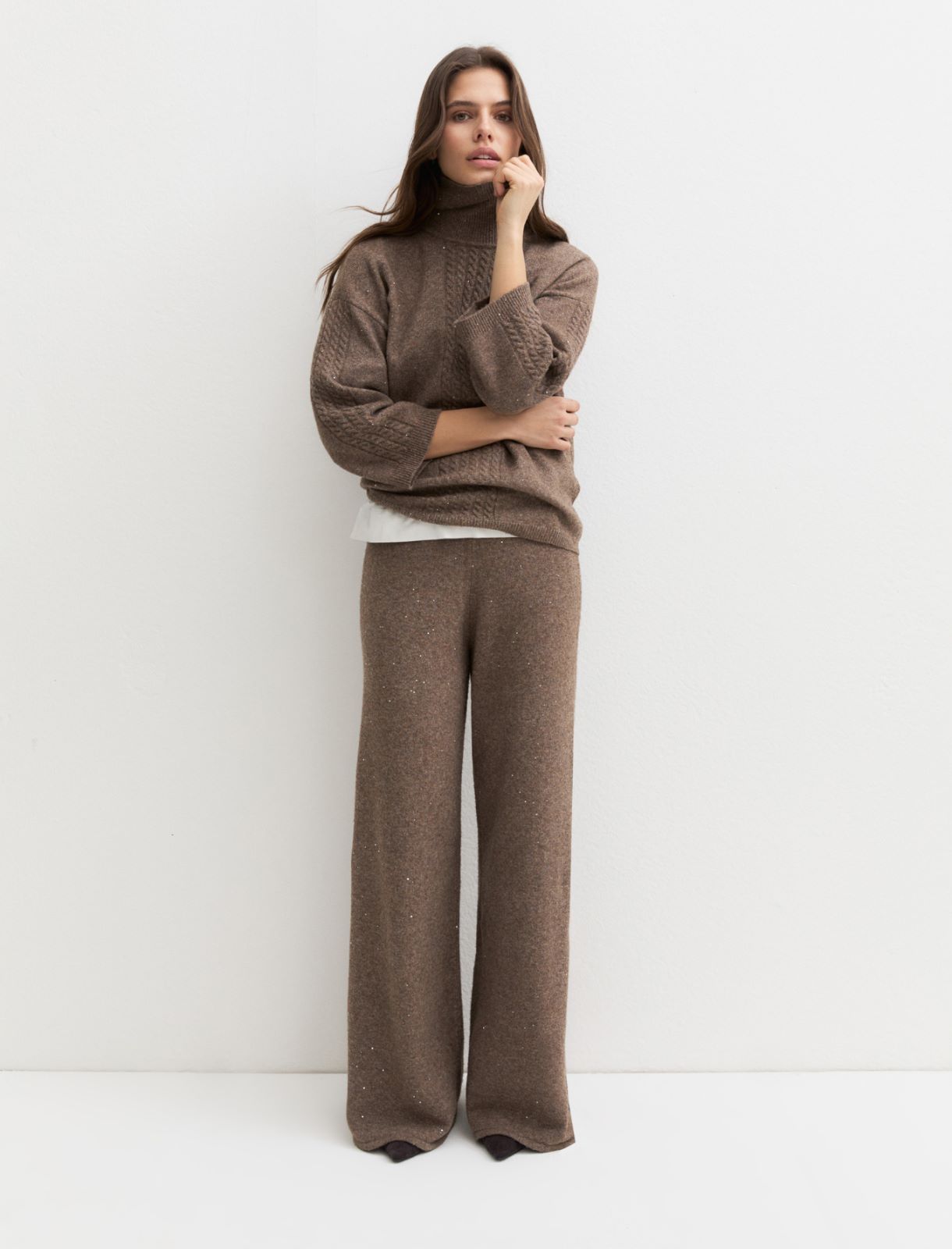 Soft sequinned wool-blend jumper - TURTLEDOVE - Emme