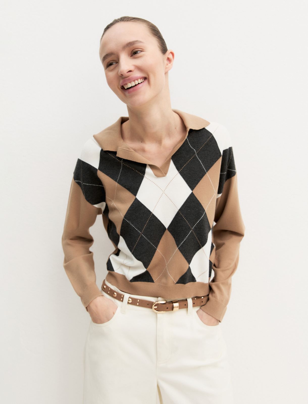 Polo crop in maglia stretch - CAMMELLO - Emme - 4