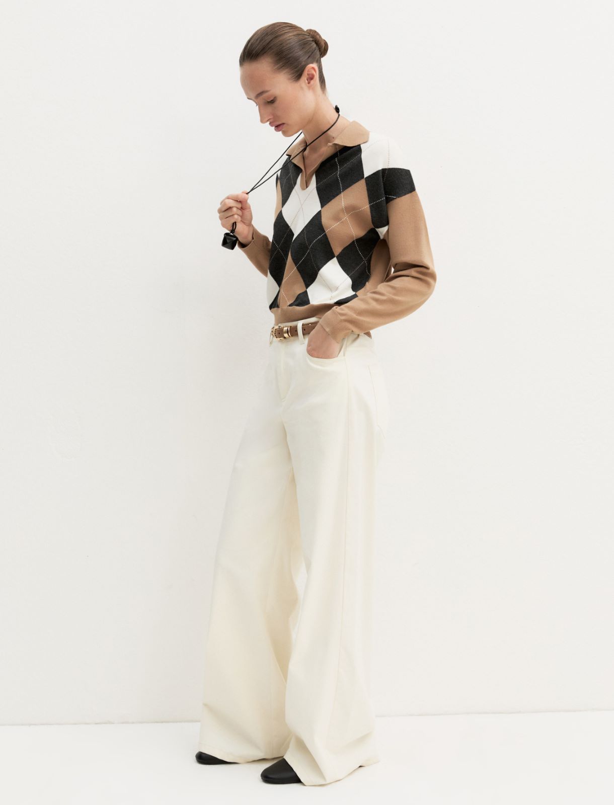 Polo crop in maglia stretch - CAMMELLO - Emme