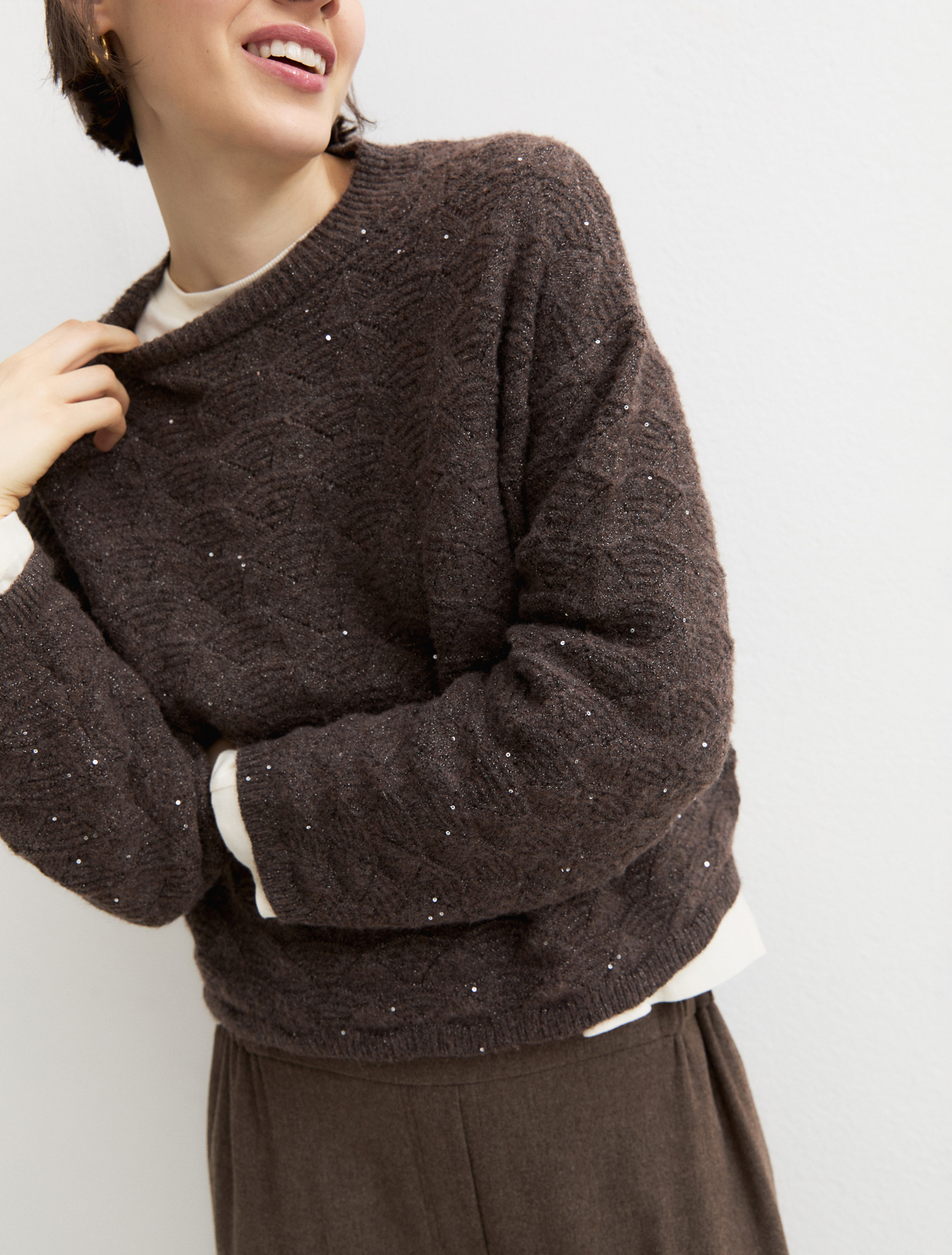 Lurex and sequin jumper - BROWN - Emme - 3