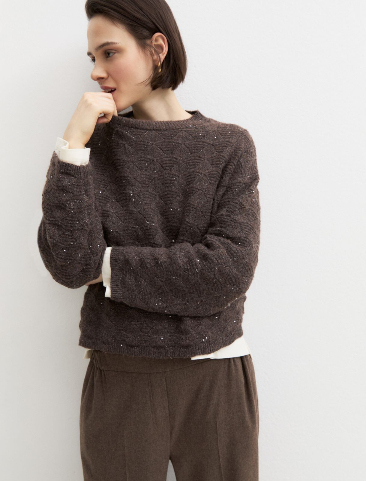 Lurex and sequin jumper - BROWN - Emme - 4