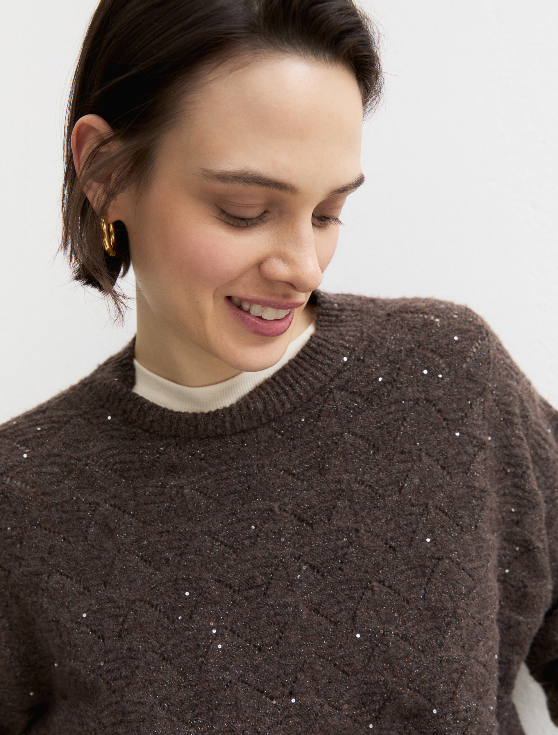 Lurex and sequin jumper - BROWN - Emme - 5