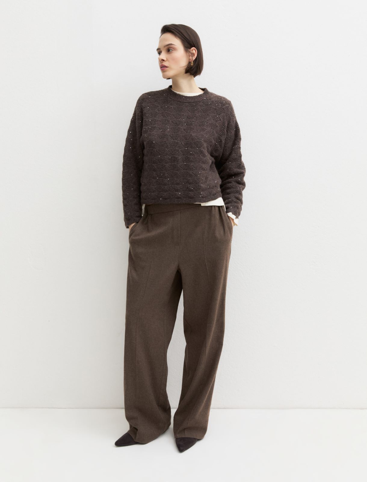 Lurex and sequin jumper - BROWN - Emme