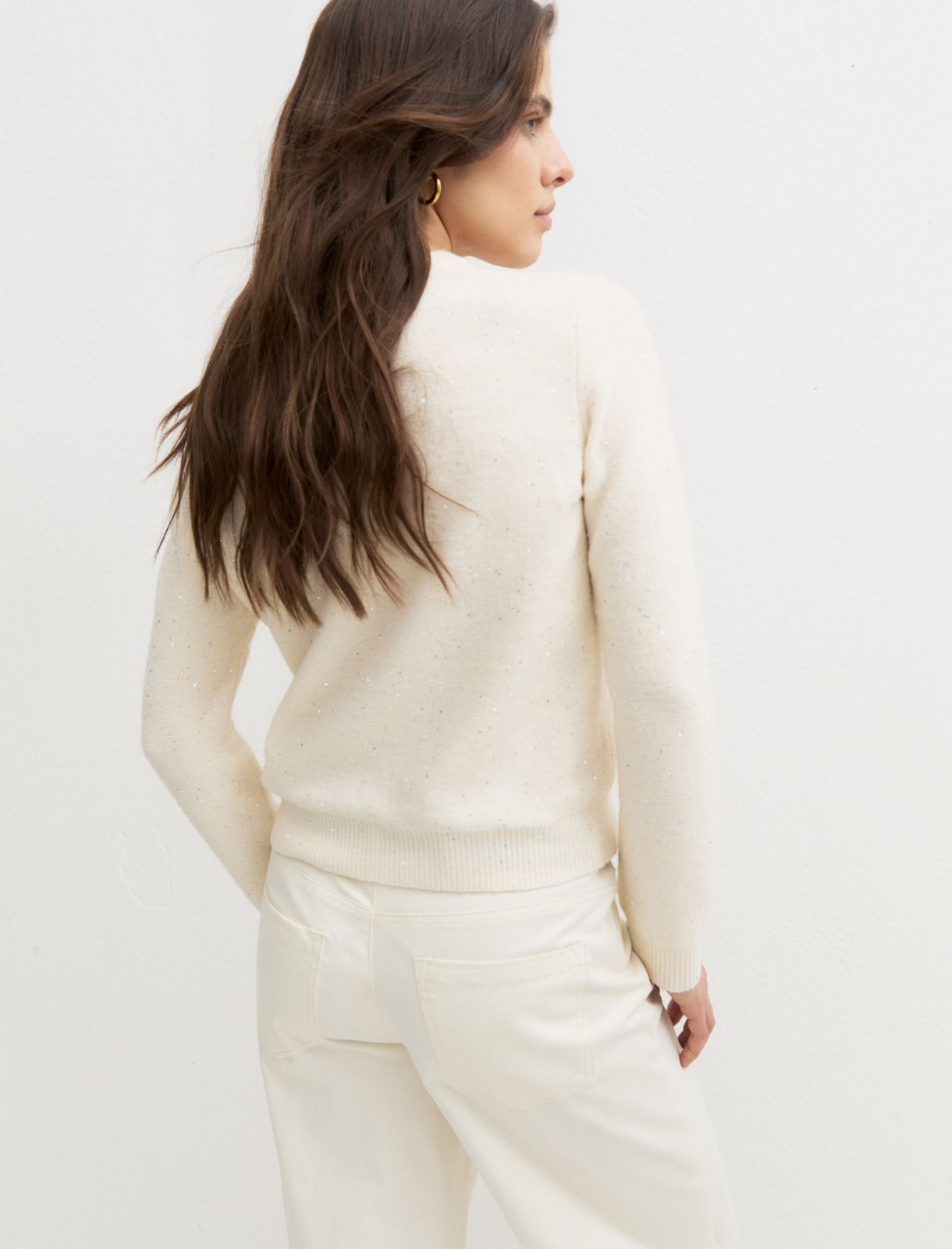 Sequinned crew-neck jumper - CREAM - Emme - 2