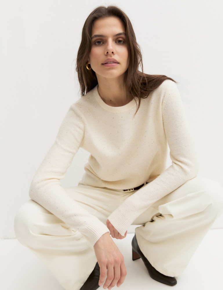 Sequinned crew-neck jumper - CREAM