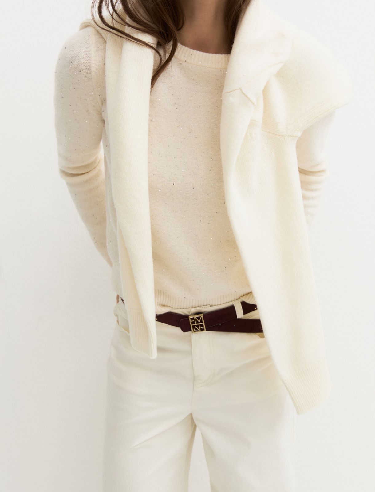 Sequinned crew-neck jumper - CREAM - Emme - 5