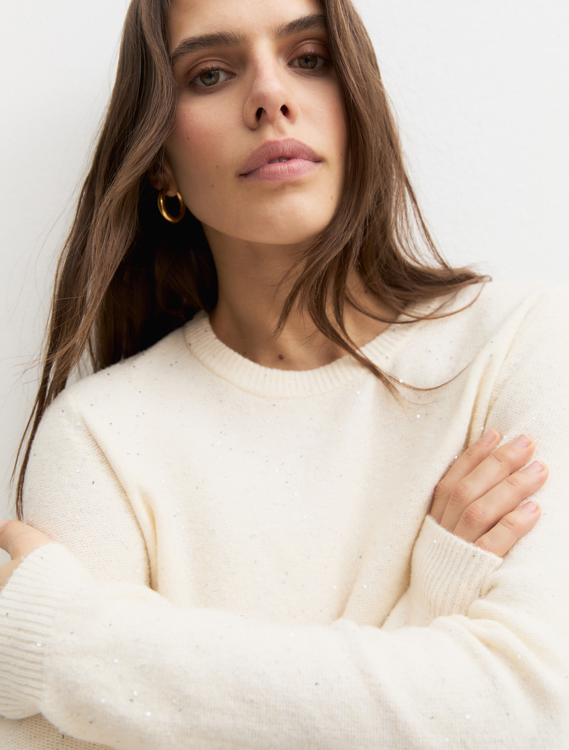 Sequinned crew-neck jumper - CREAM - Emme - 7
