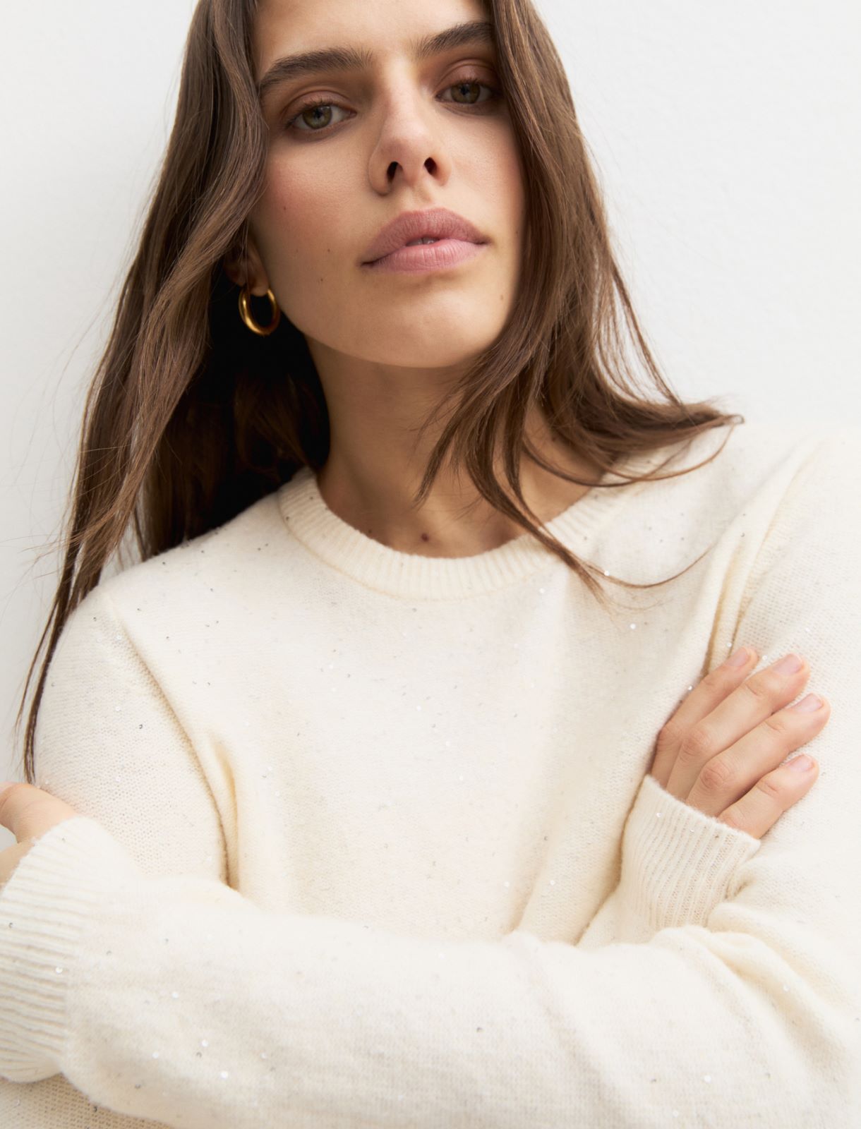 Sequinned crew-neck jumper - CREAM - Emme - 7