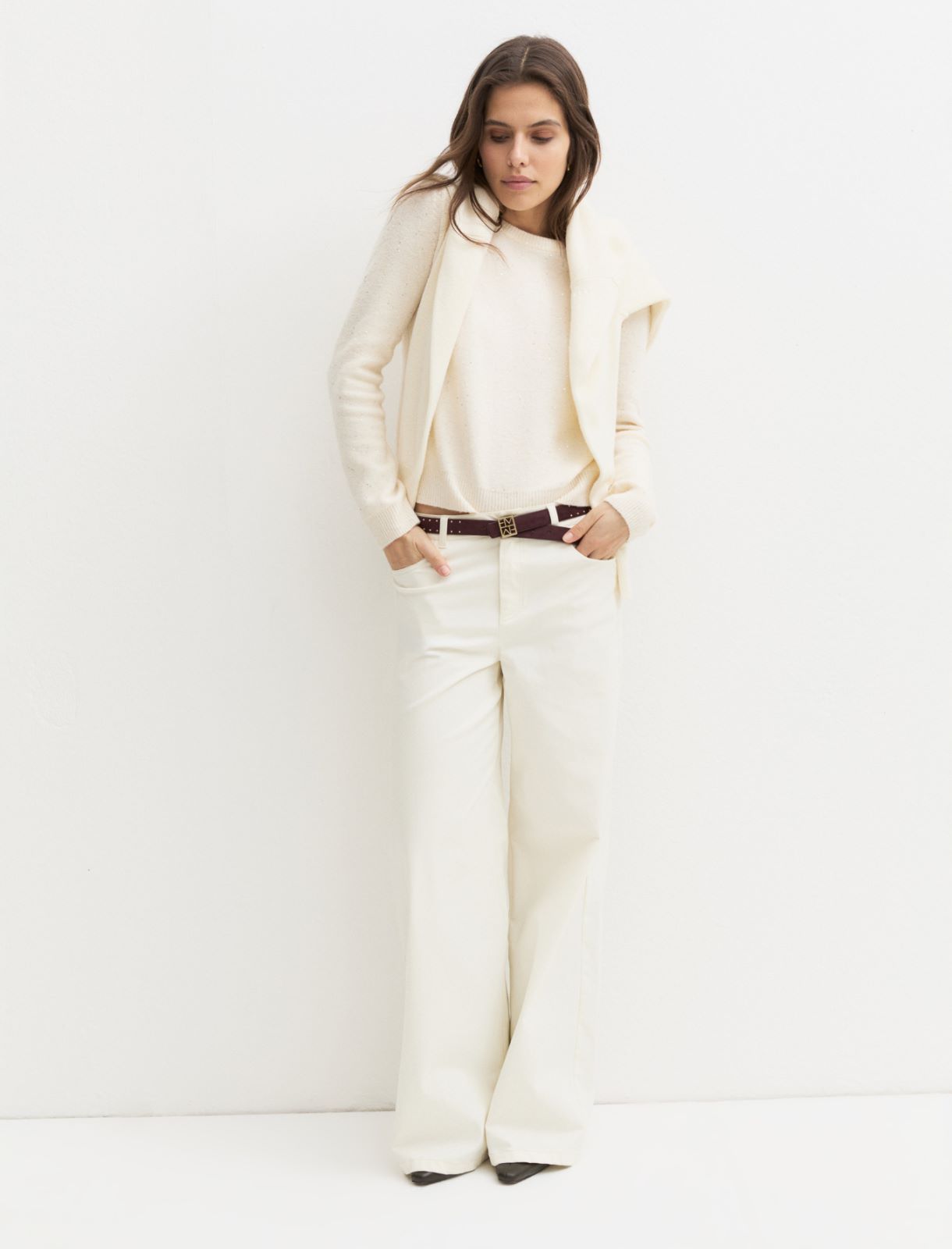 Sequinned crew-neck jumper - CREAM - Emme