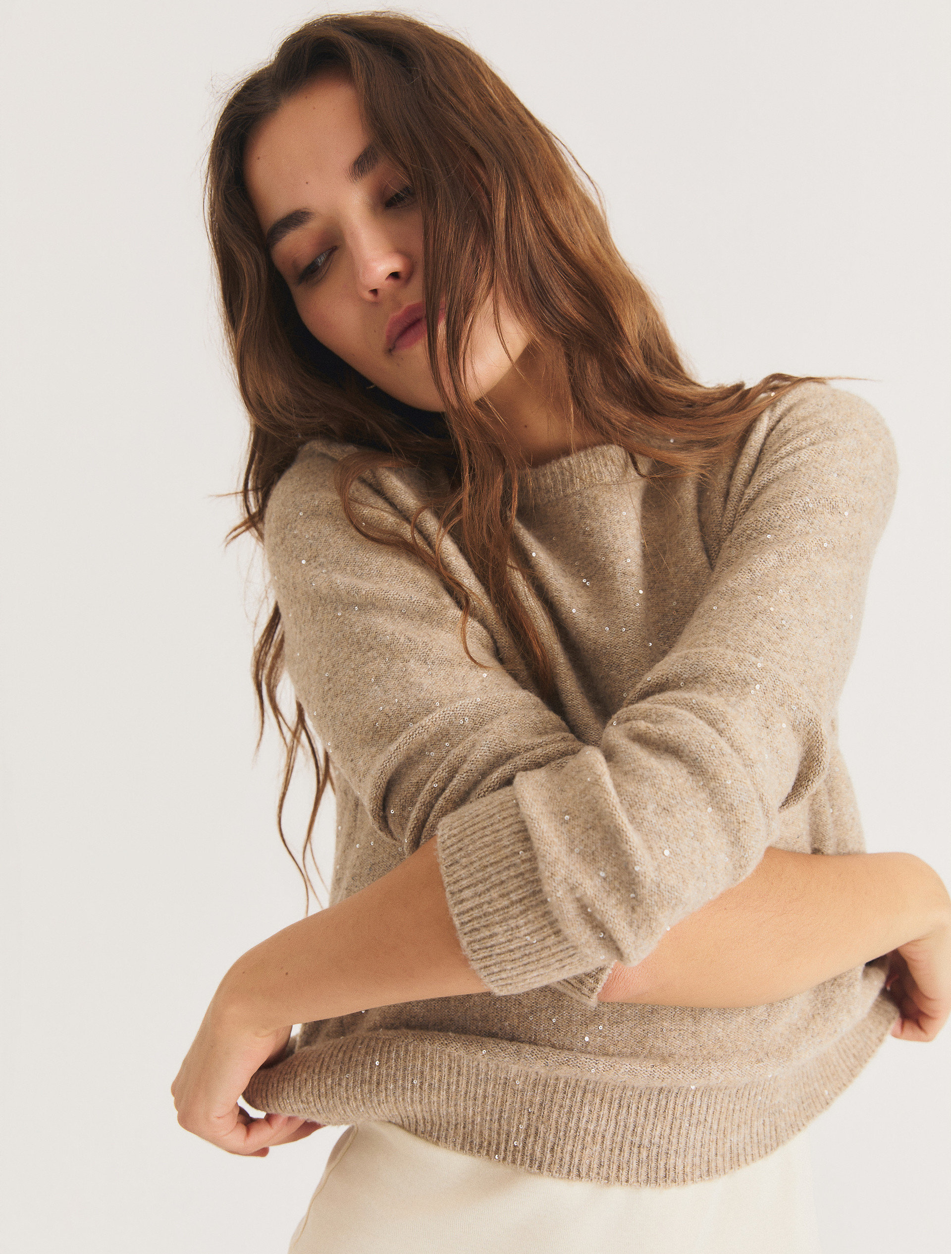 Maglia girocollo con paillette - SABBIA - Emme - 7