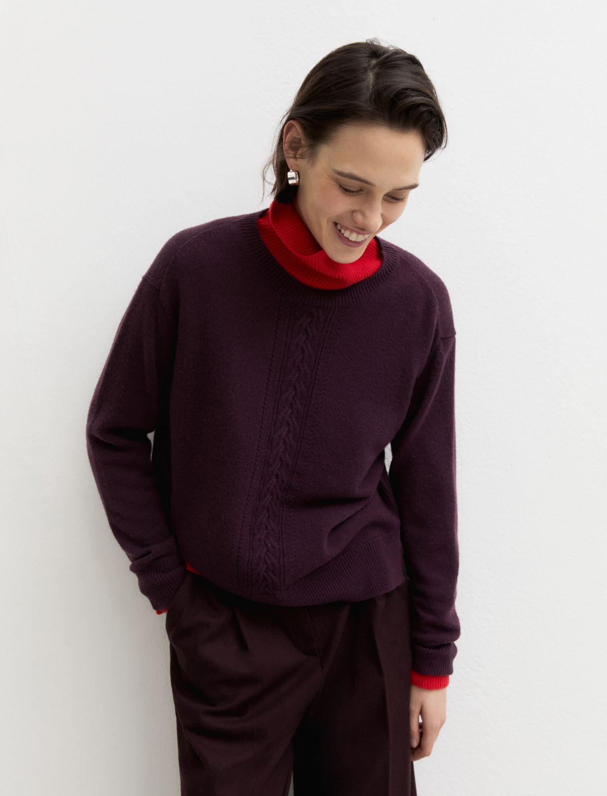 Merino wool crew-neck jumper - PLUM - Emme - 3