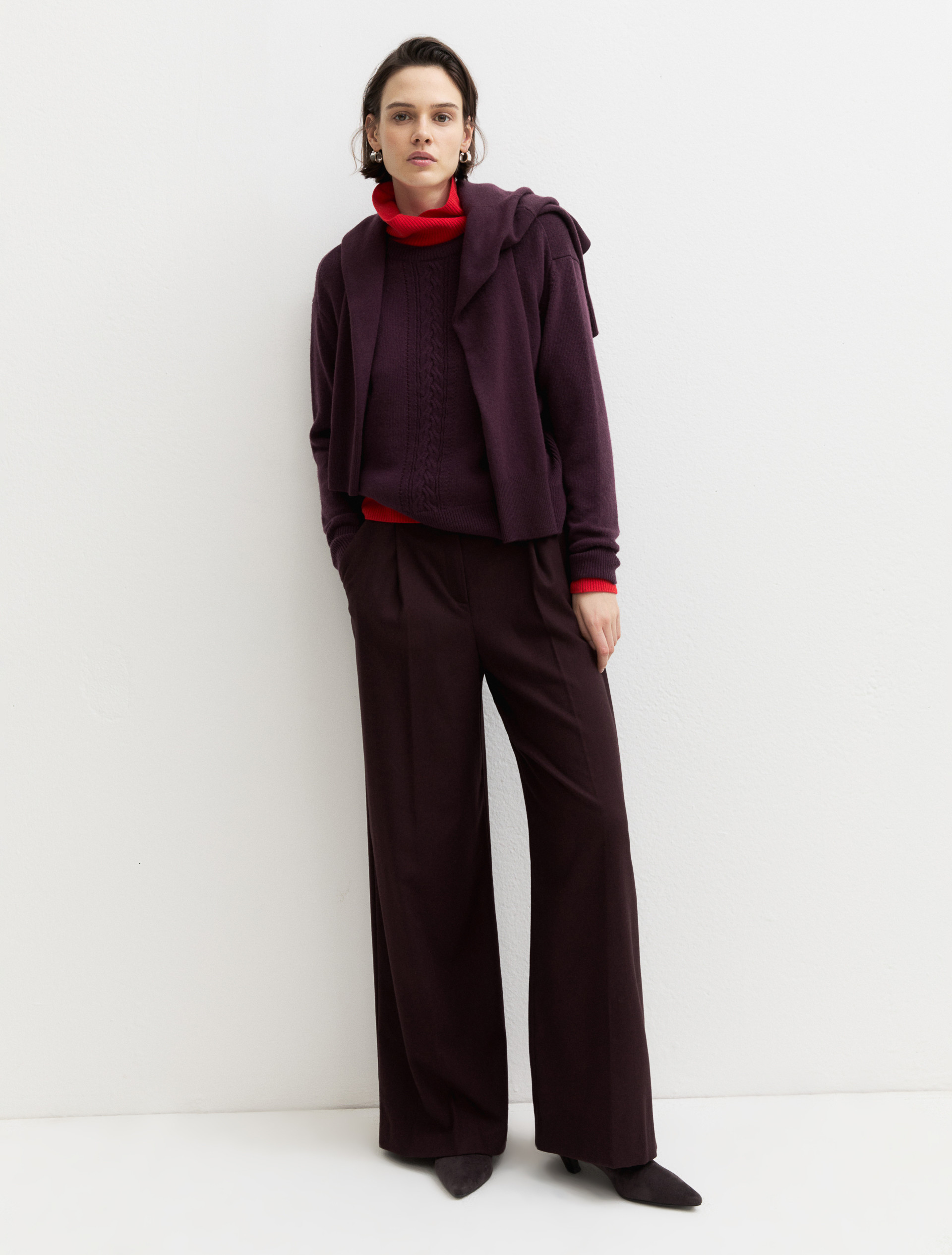 Merino wool crew-neck jumper - PLUM - Emme - 1