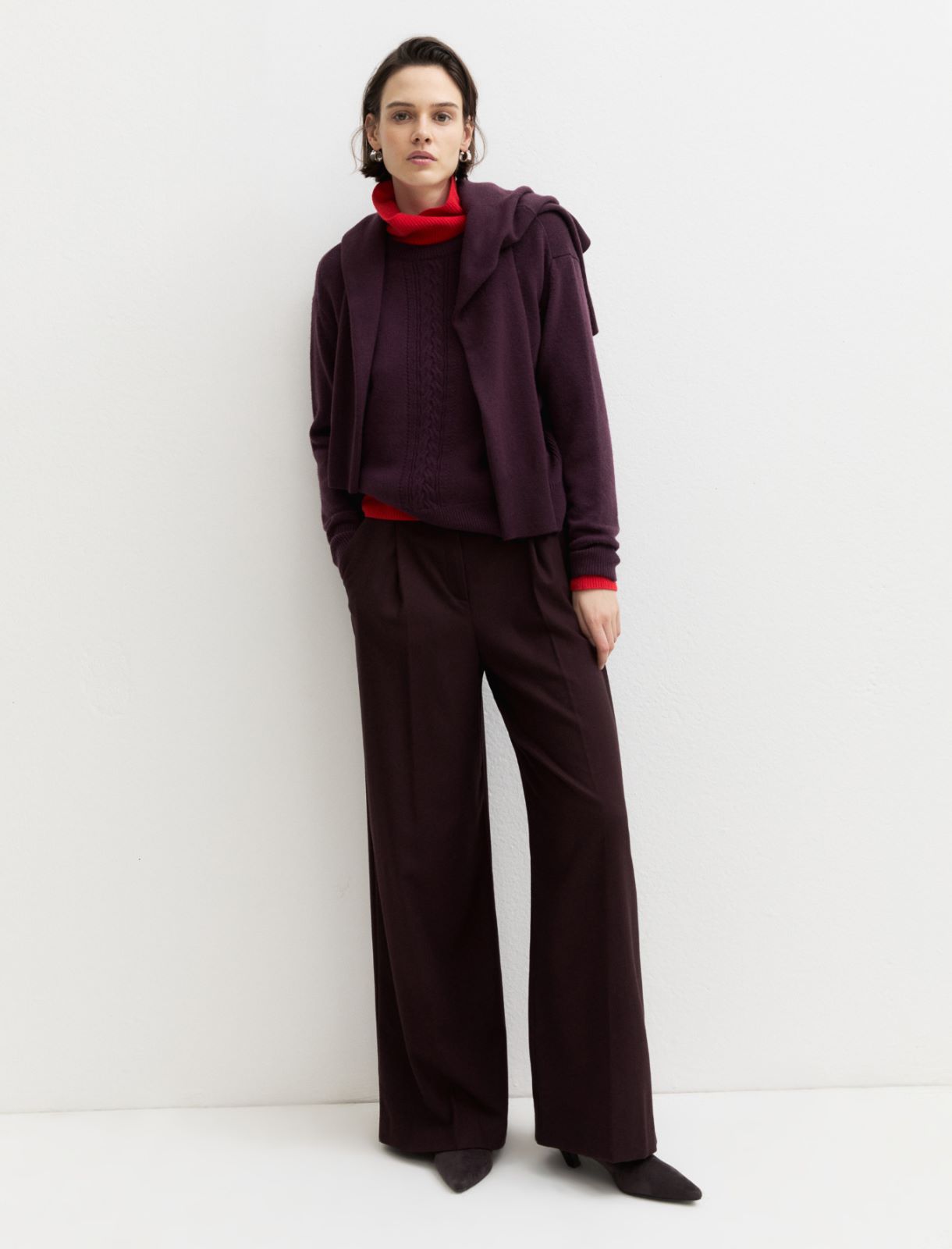Merino wool crew-neck jumper - PLUM - Emme