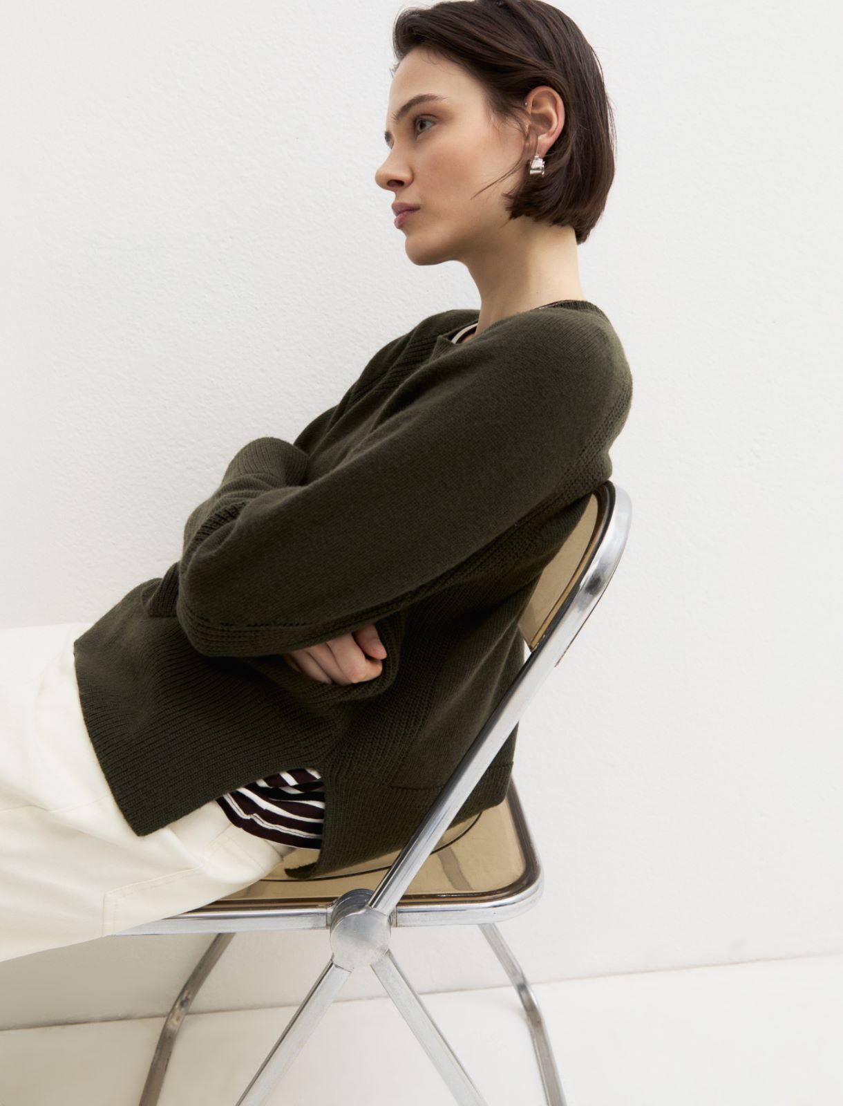 Straight-fit merino wool jumper - DARK GREEN - Emme - 4