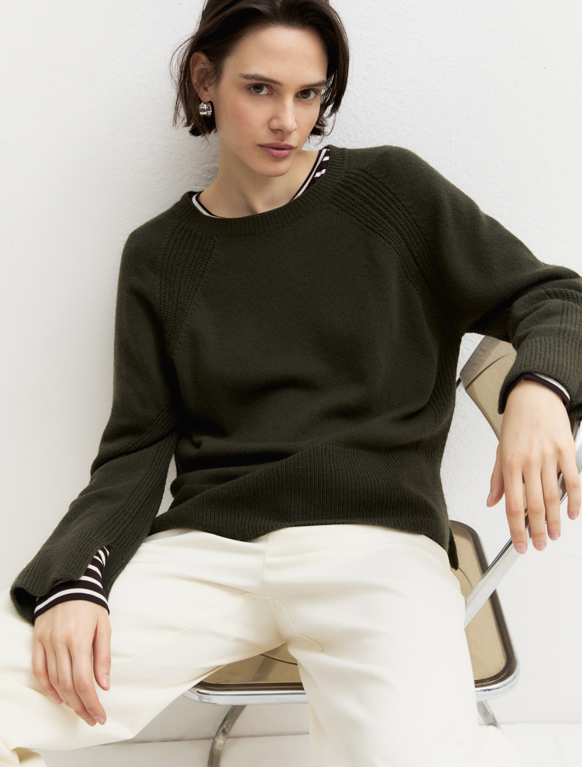 Straight-fit merino wool jumper - DARK GREEN - Emme - 5