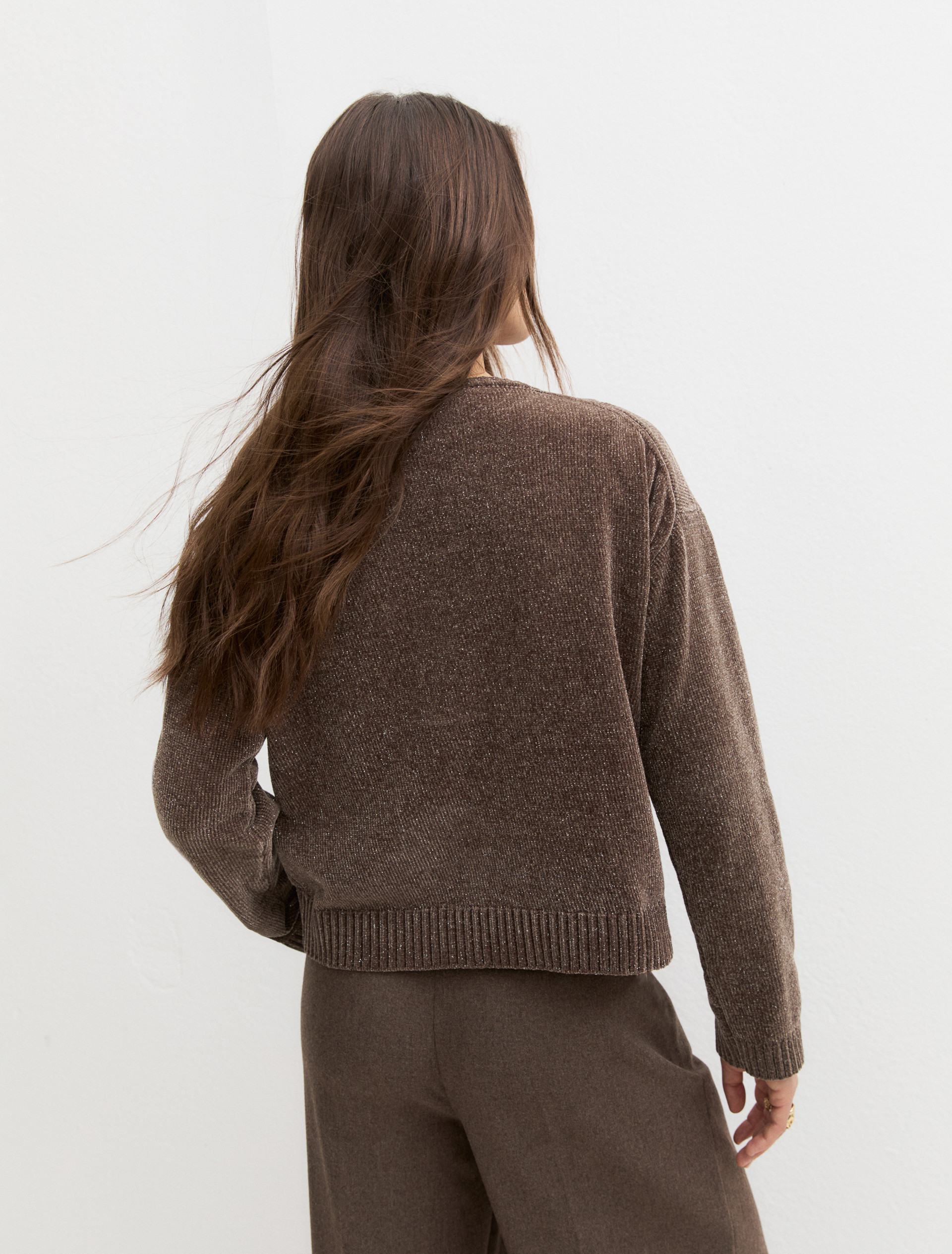 Lurex chenille crew-neck jumper - BROWN - Emme - 2