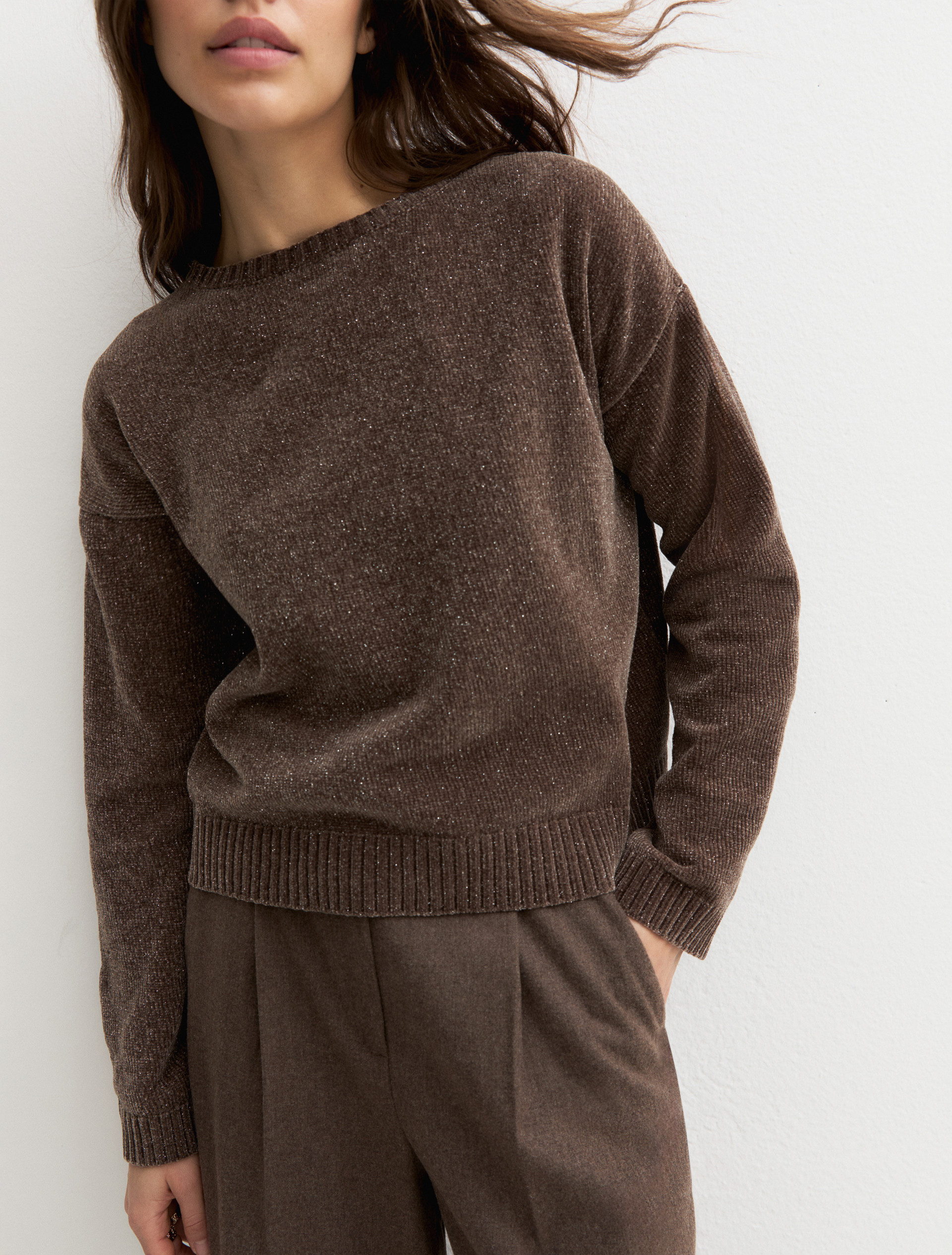 Lurex chenille crew-neck jumper - BROWN - Emme - 3