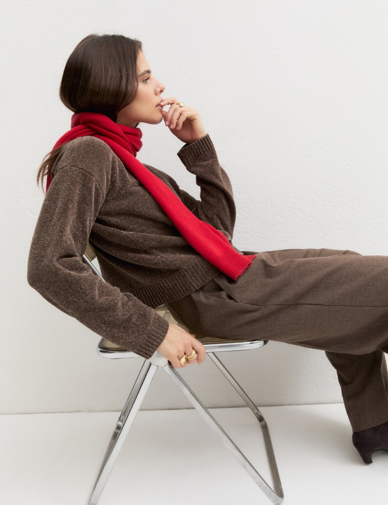 Lurex chenille crew-neck jumper - BROWN