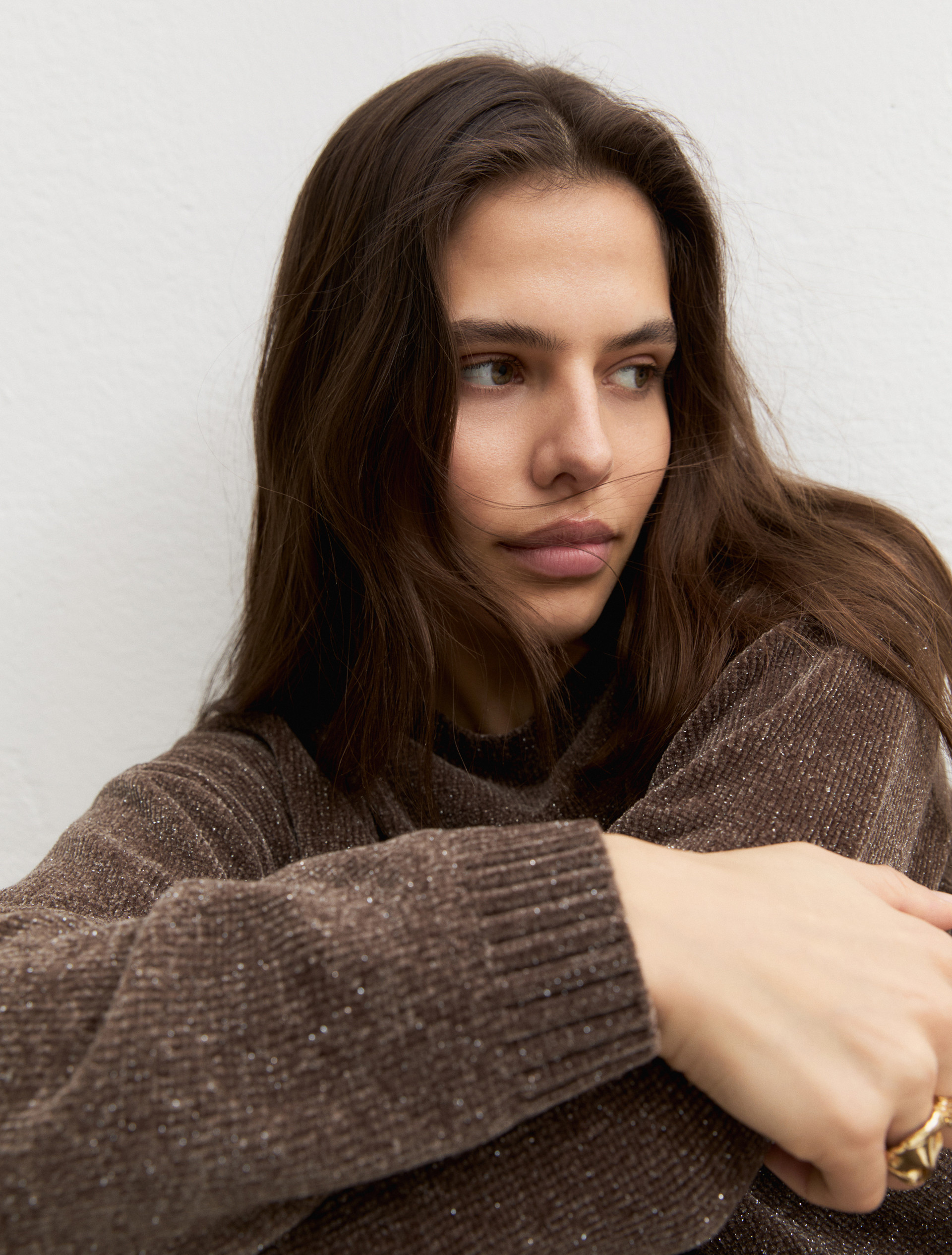Lurex chenille crew-neck jumper - BROWN - Emme - 5
