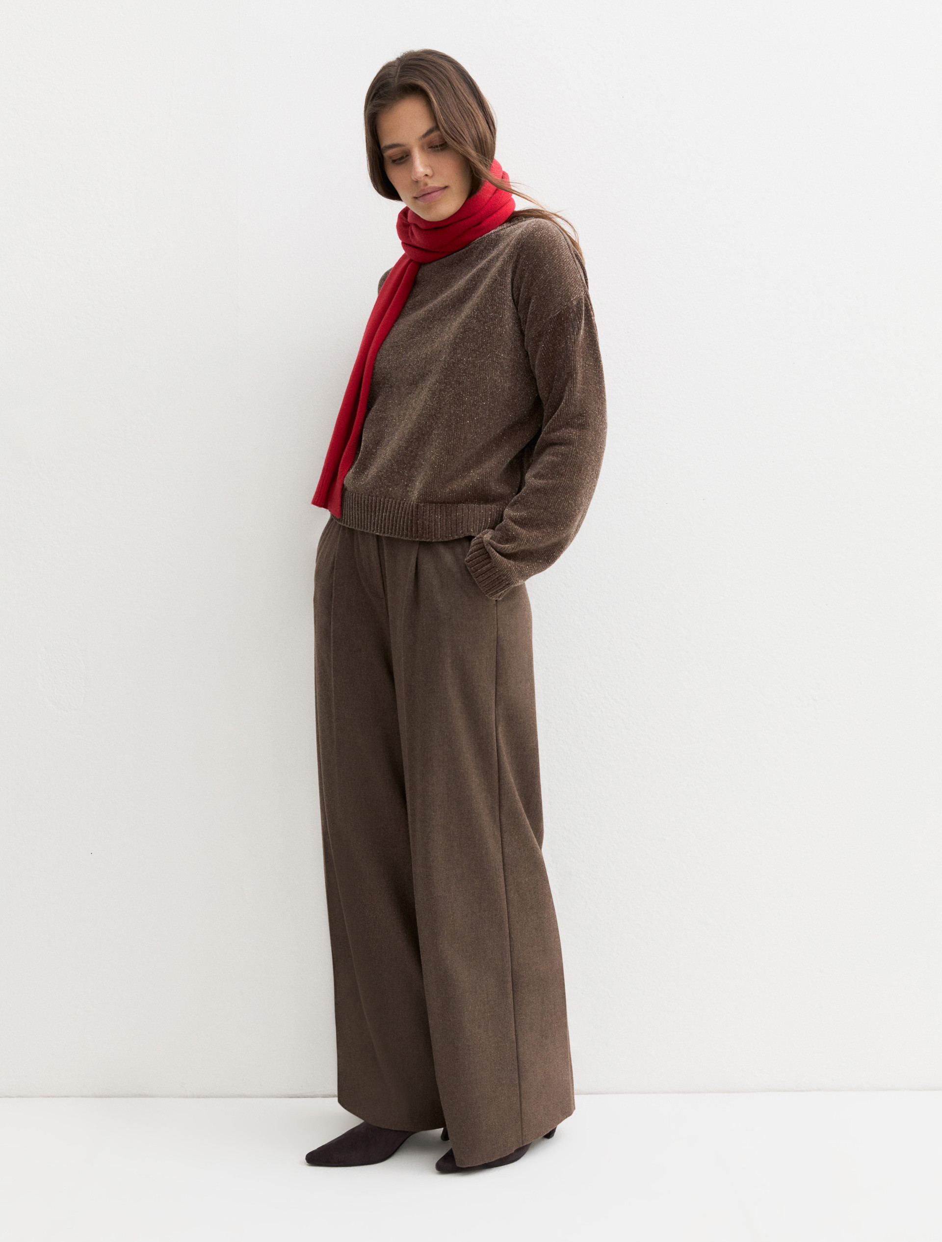 Lurex chenille crew-neck jumper - BROWN - Emme - 1