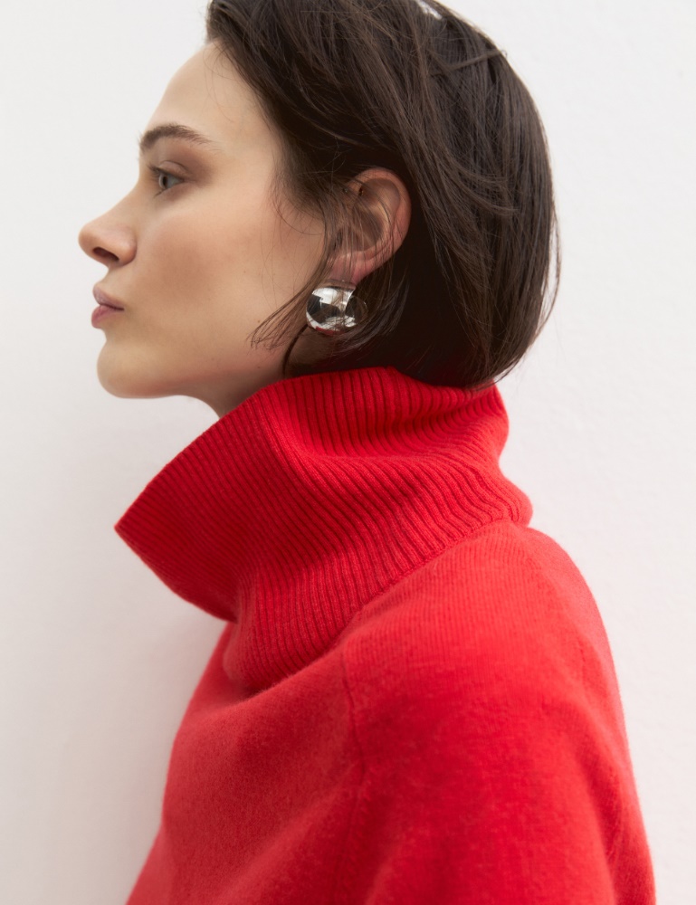 High-neck wool and cashmere jumper - RED