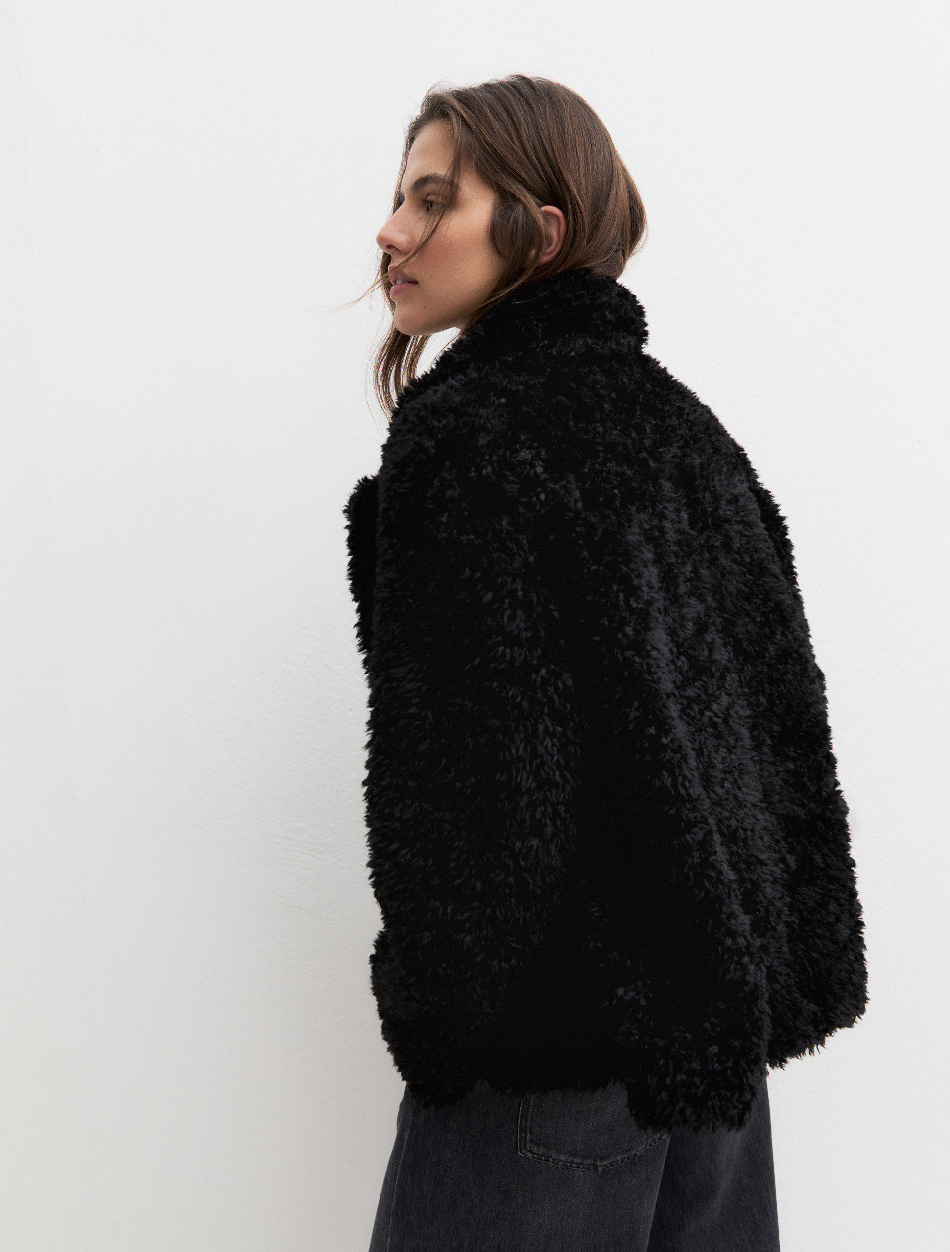 Coat in furry fabric - BLACK - Emme - 2