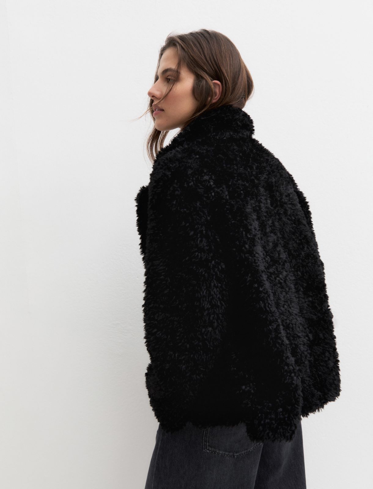 Coat in furry fabric - BLACK - Emme - 2