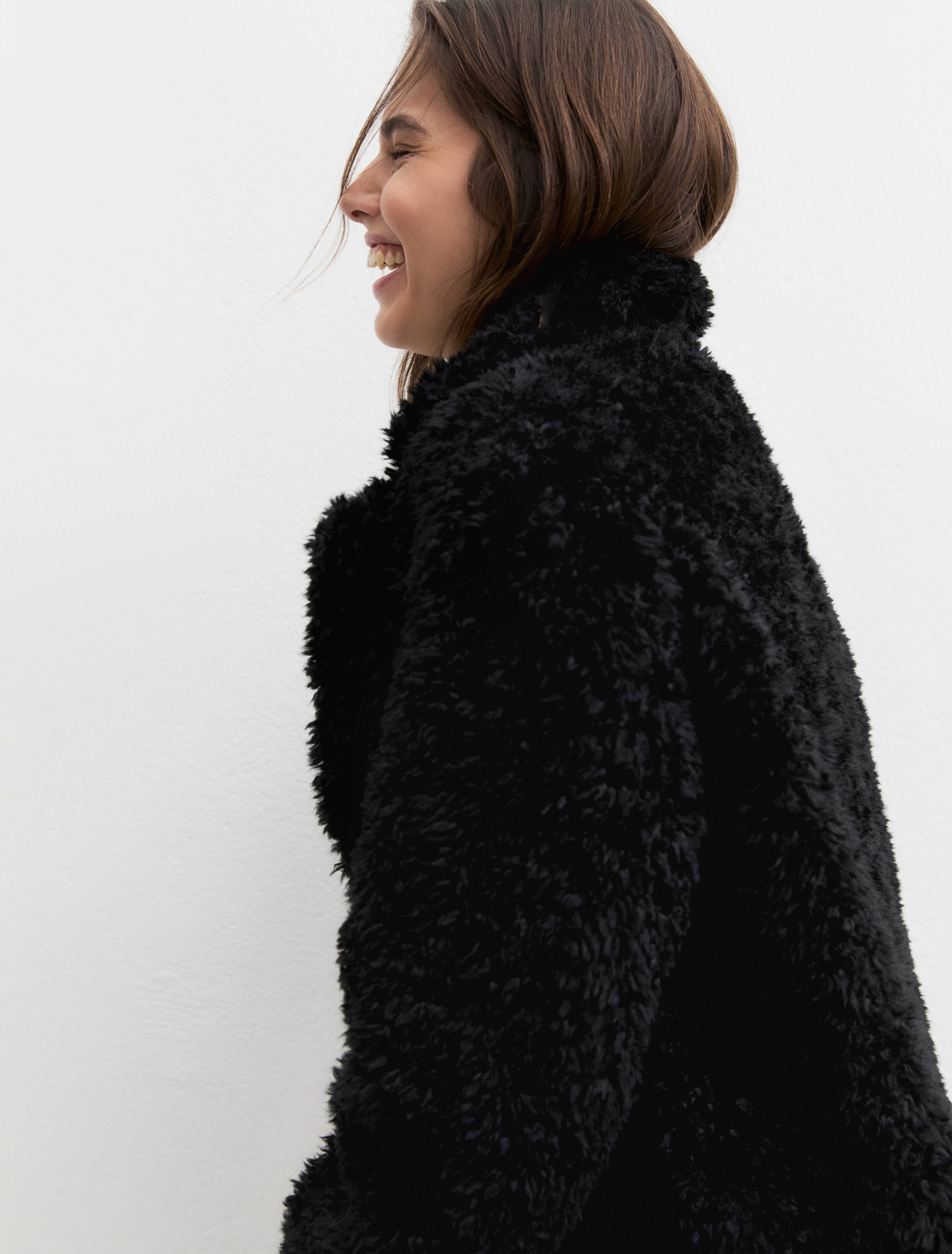 Coat in furry fabric - BLACK - Emme - 5