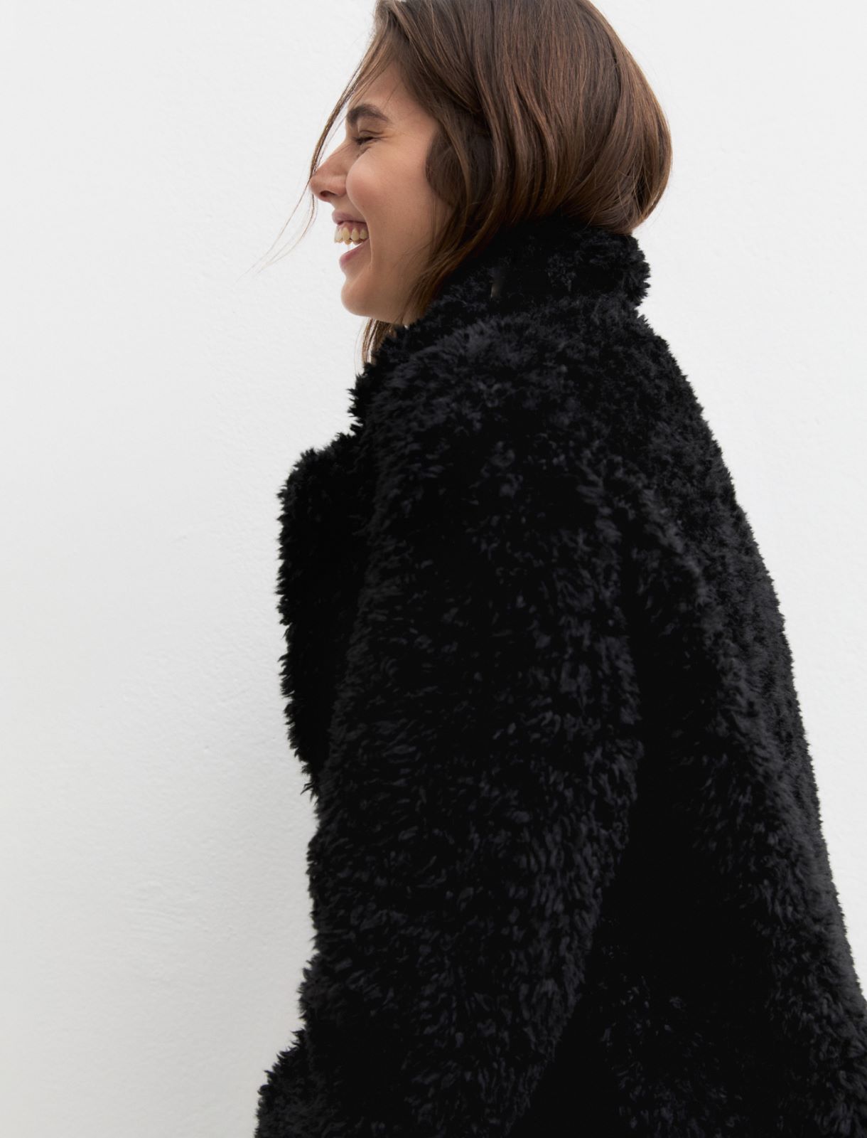 Coat in furry fabric - BLACK - Emme - 5