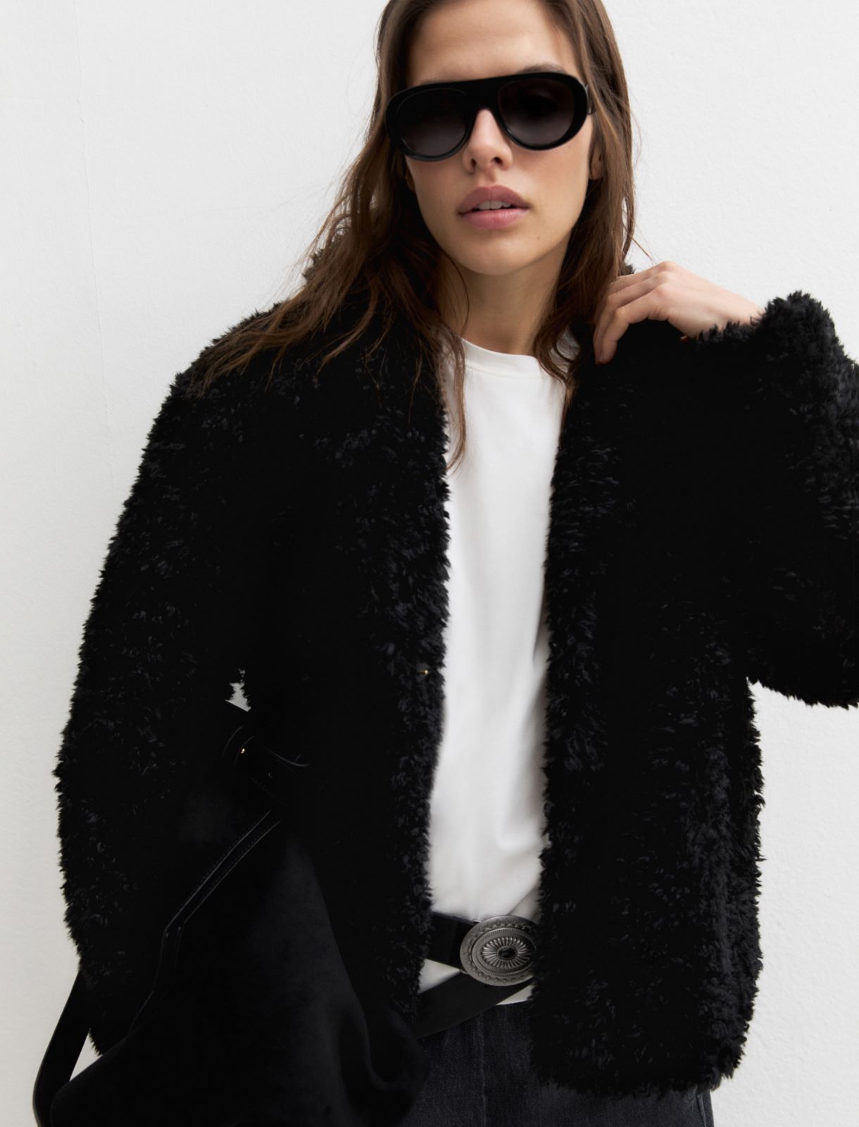 Coat in furry fabric - BLACK - Emme - 7