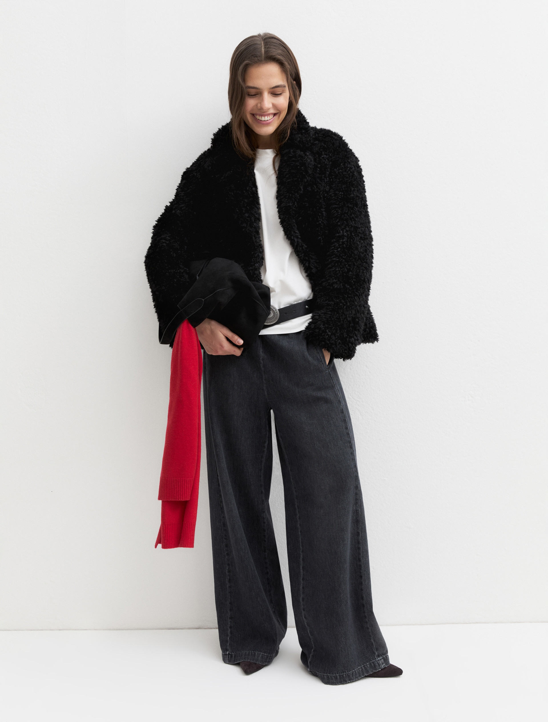 Coat in furry fabric - BLACK - Emme - 1
