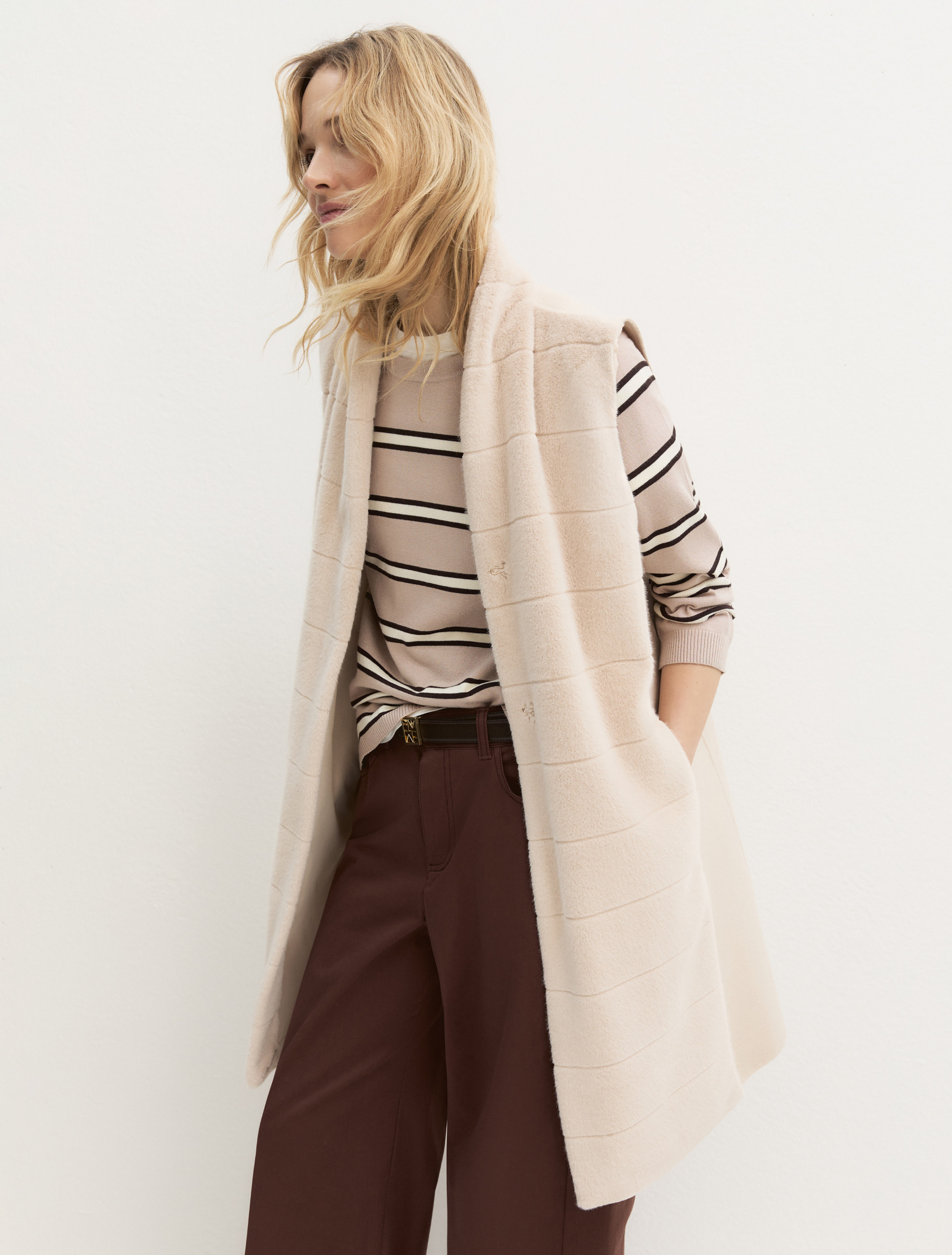 Gilet lungo con inserto frontale - SABBIA - Emme - 4