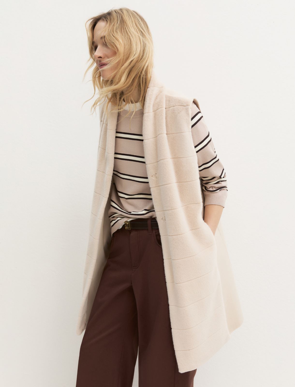 Gilet lungo con inserto frontale - SABBIA - Emme - 4