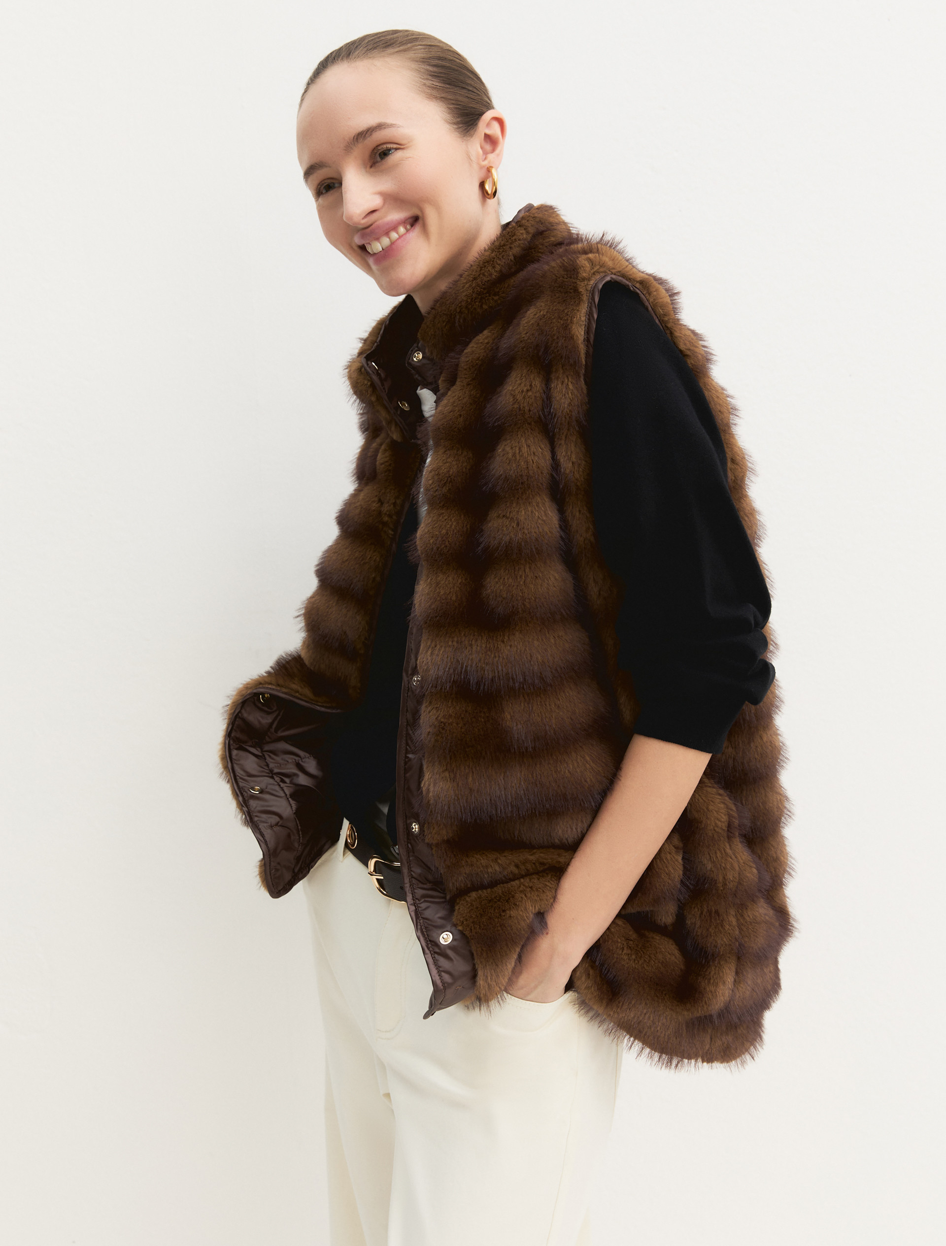 Gilet lungo in jersey - COGNAC - Emme - 4