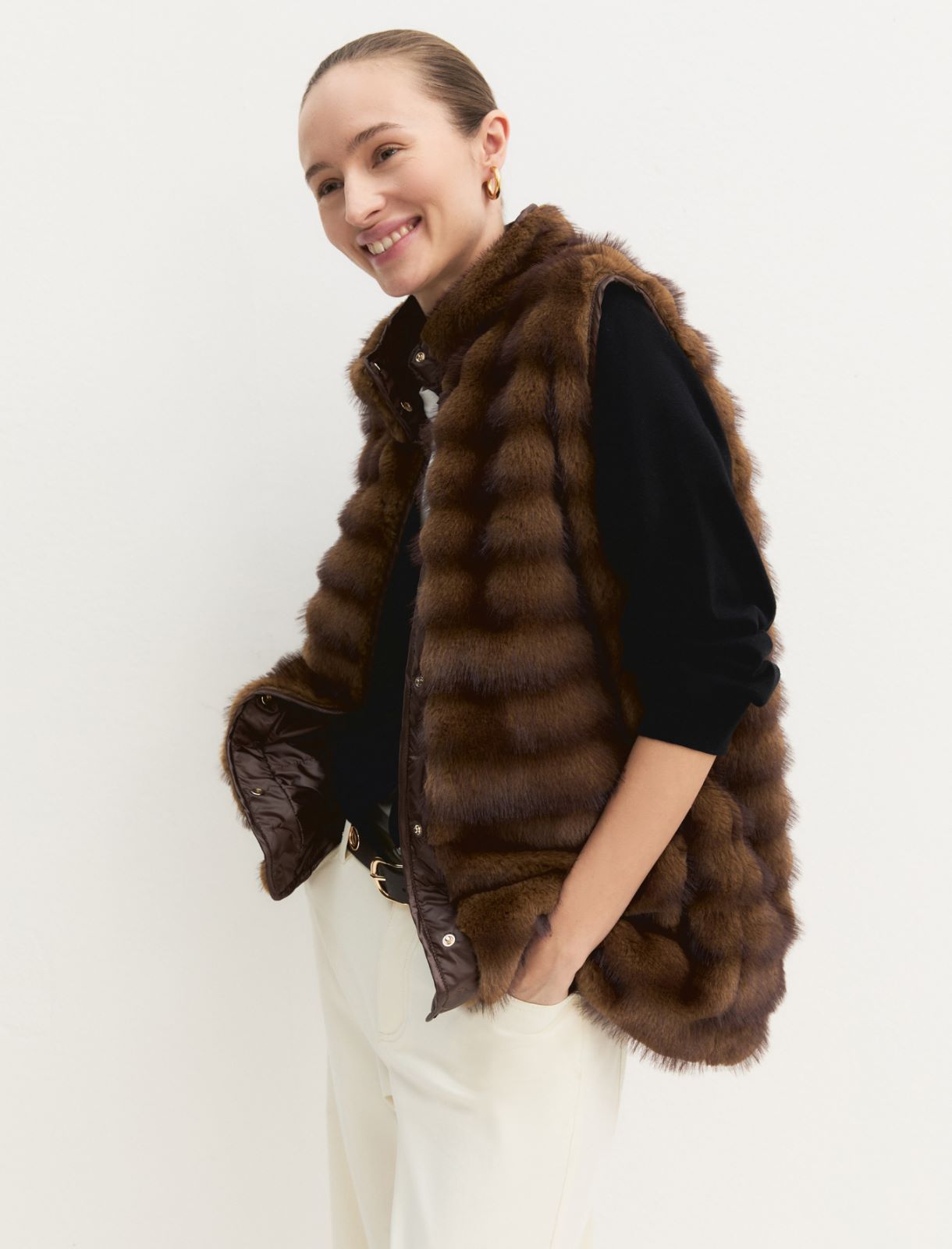 Gilet lungo in jersey - COGNAC - Emme - 4