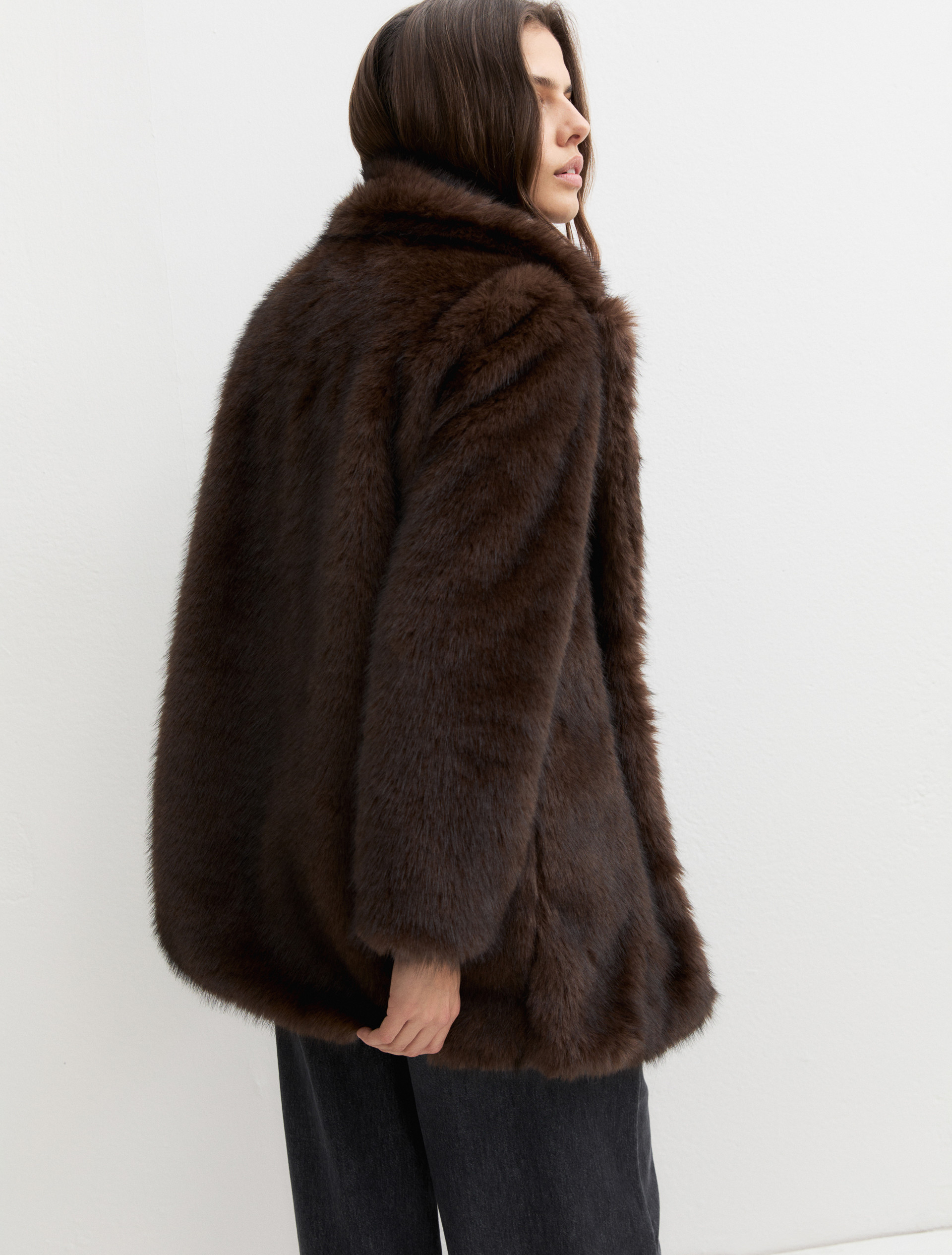 Furry-effect jersey coat - BROWN - Emme - 2