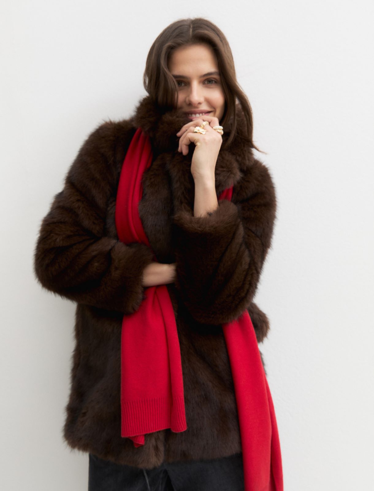Furry-effect jersey coat - BROWN - Emme - 5