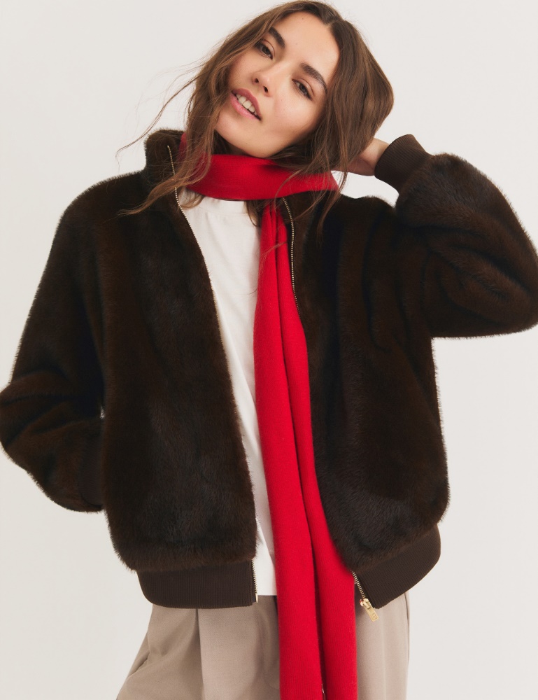 Bomber in tessuto furry - TESTA DI MORO