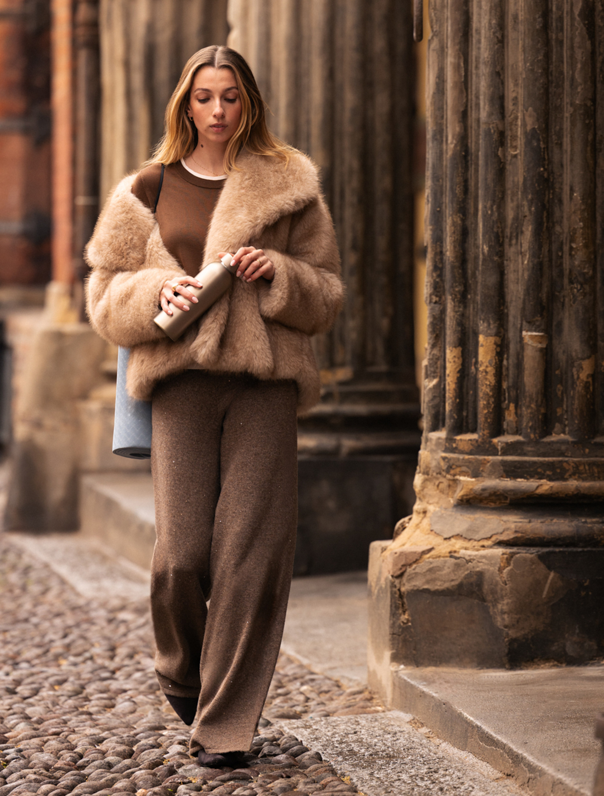 Short furry-effect jersey coat - ECRU - Emme - 2