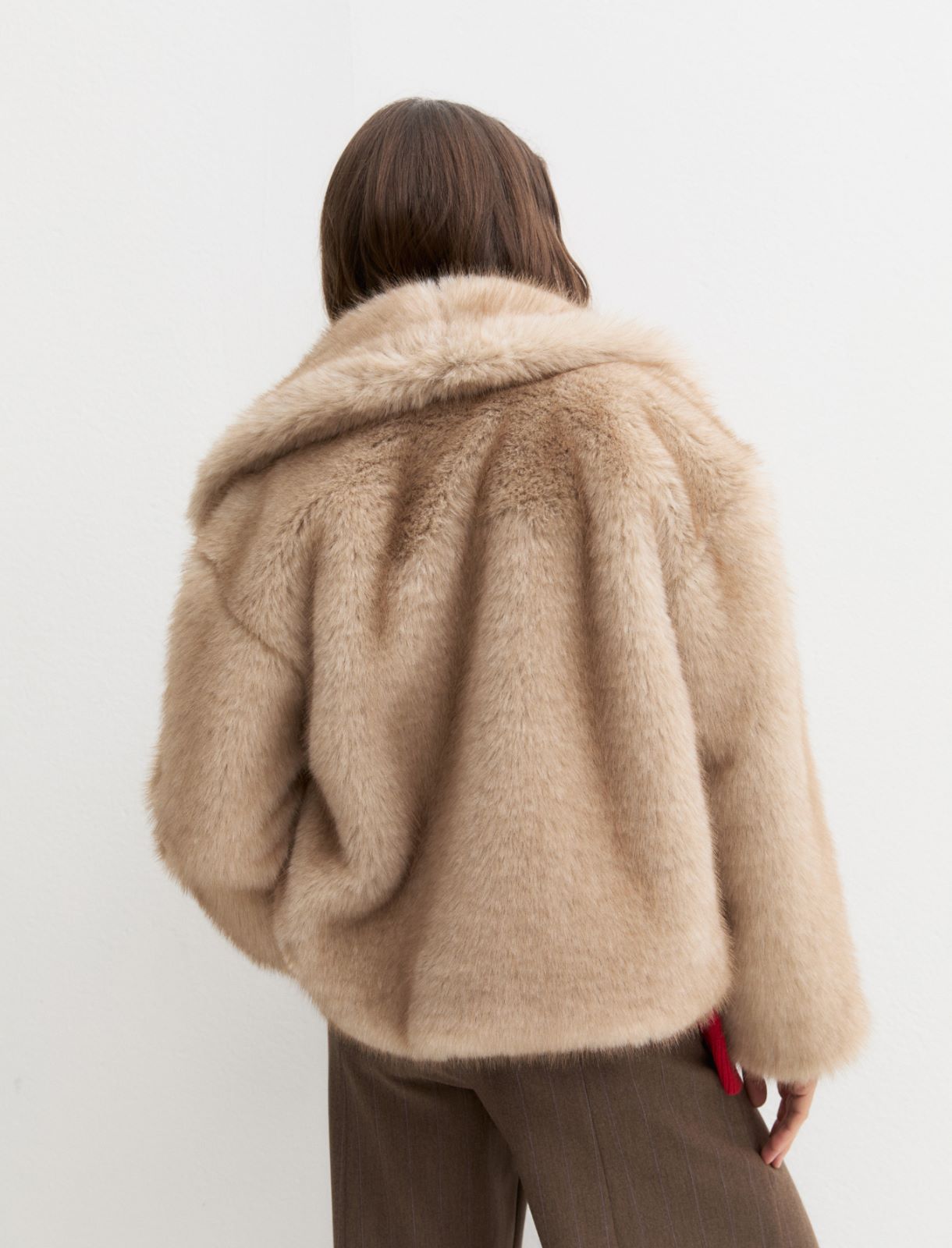 Short furry-effect jersey coat - ECRU - Emme - 3