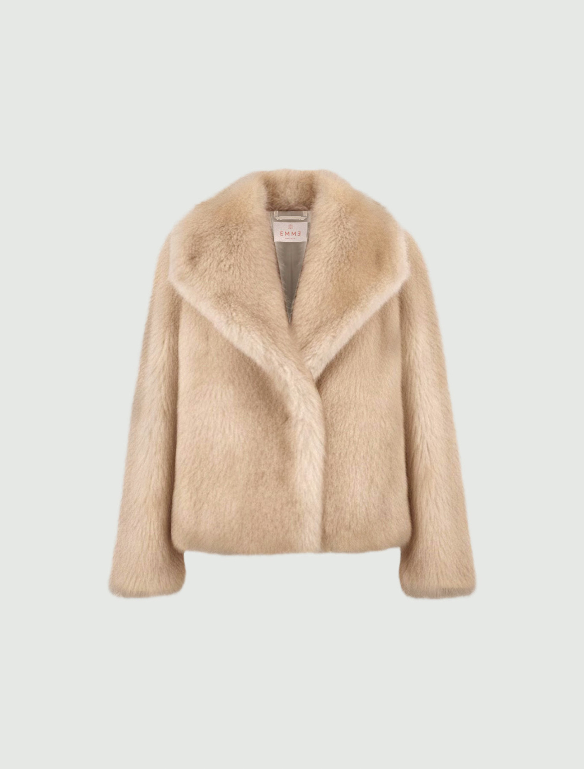 Short furry-effect jersey coat - ECRU - Emme - 7
