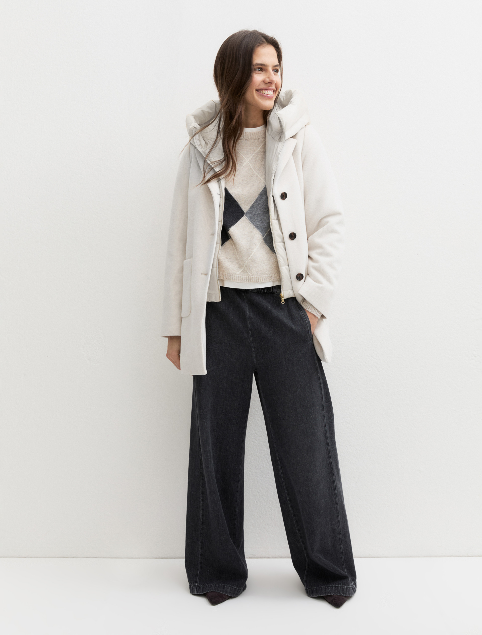 Long padded coat - CREAM - Emme - 1