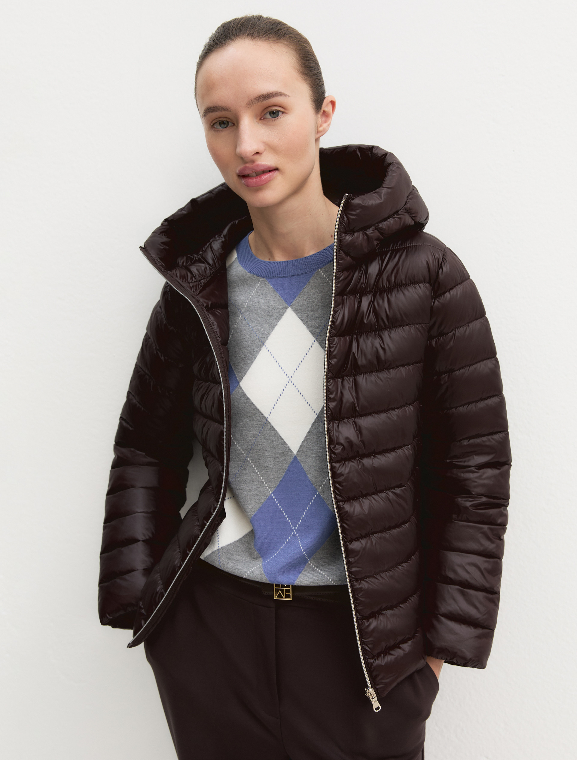 Water-repellent quilted down jacket - DARK BROWN - Emme - 3