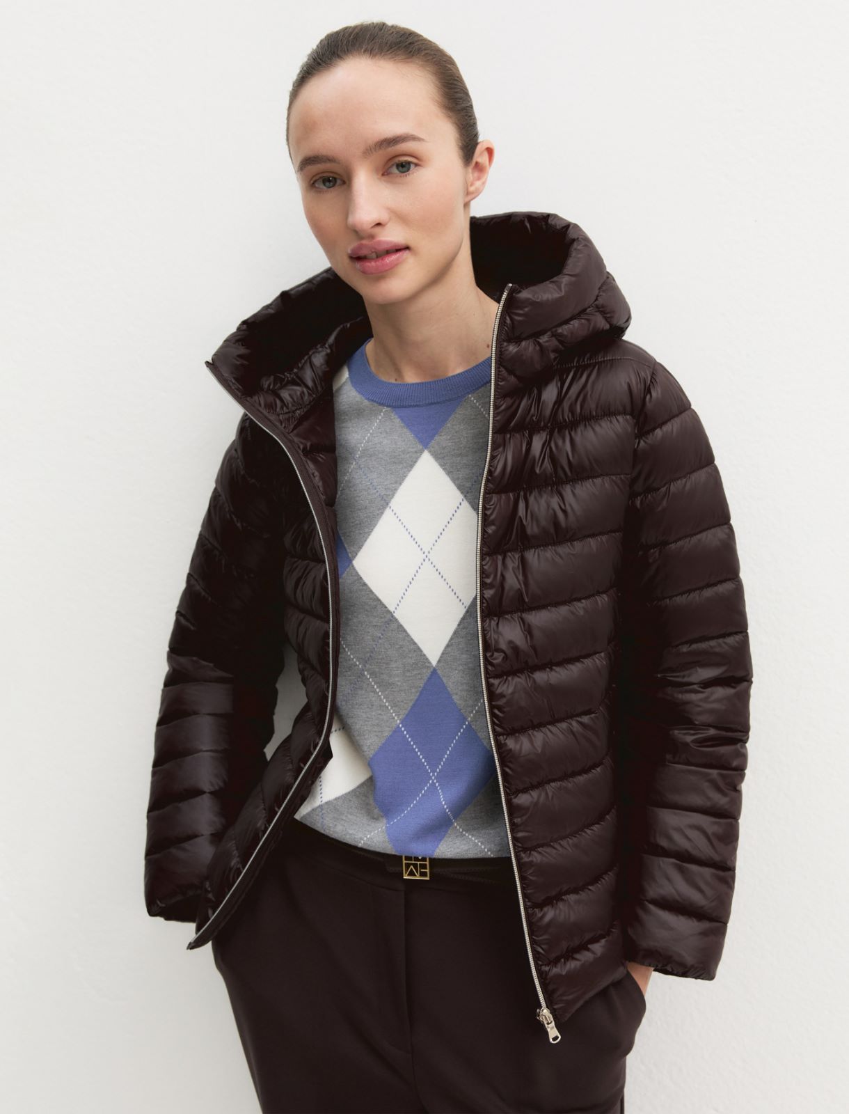 Water-repellent quilted down jacket - DARK BROWN - Emme - 3