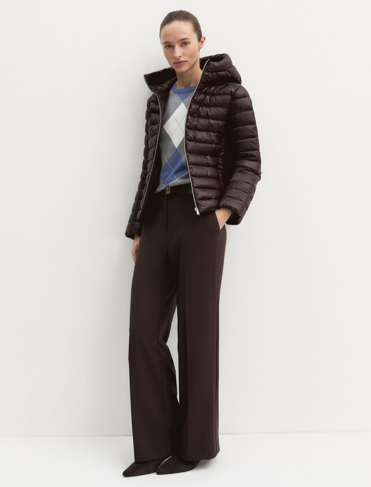 Water-repellent quilted down jacket - DARK BROWN - Emme