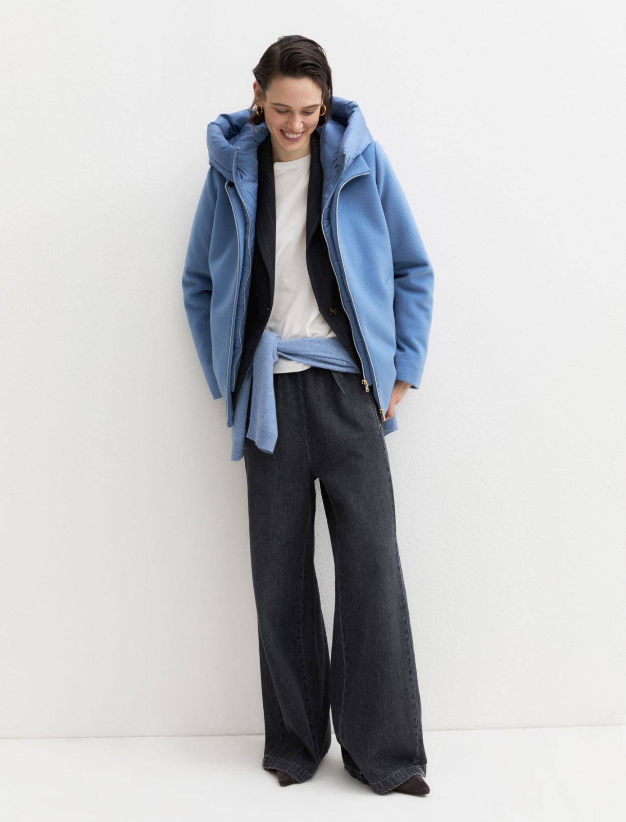 Padded soft-cloth jacket - SKY BLUE - Emme