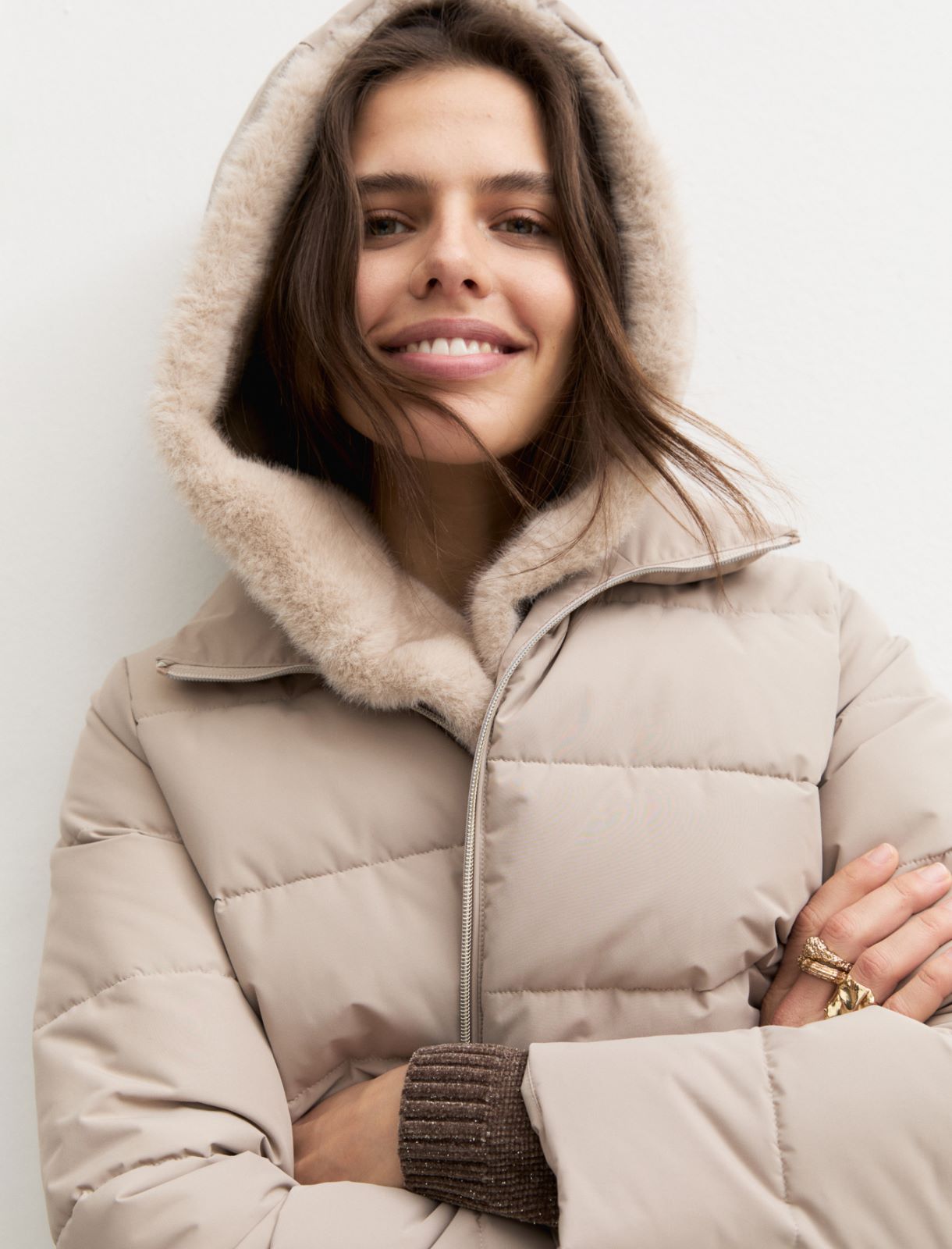 Cropped taffeta down jacket - SAND - Emme - 3