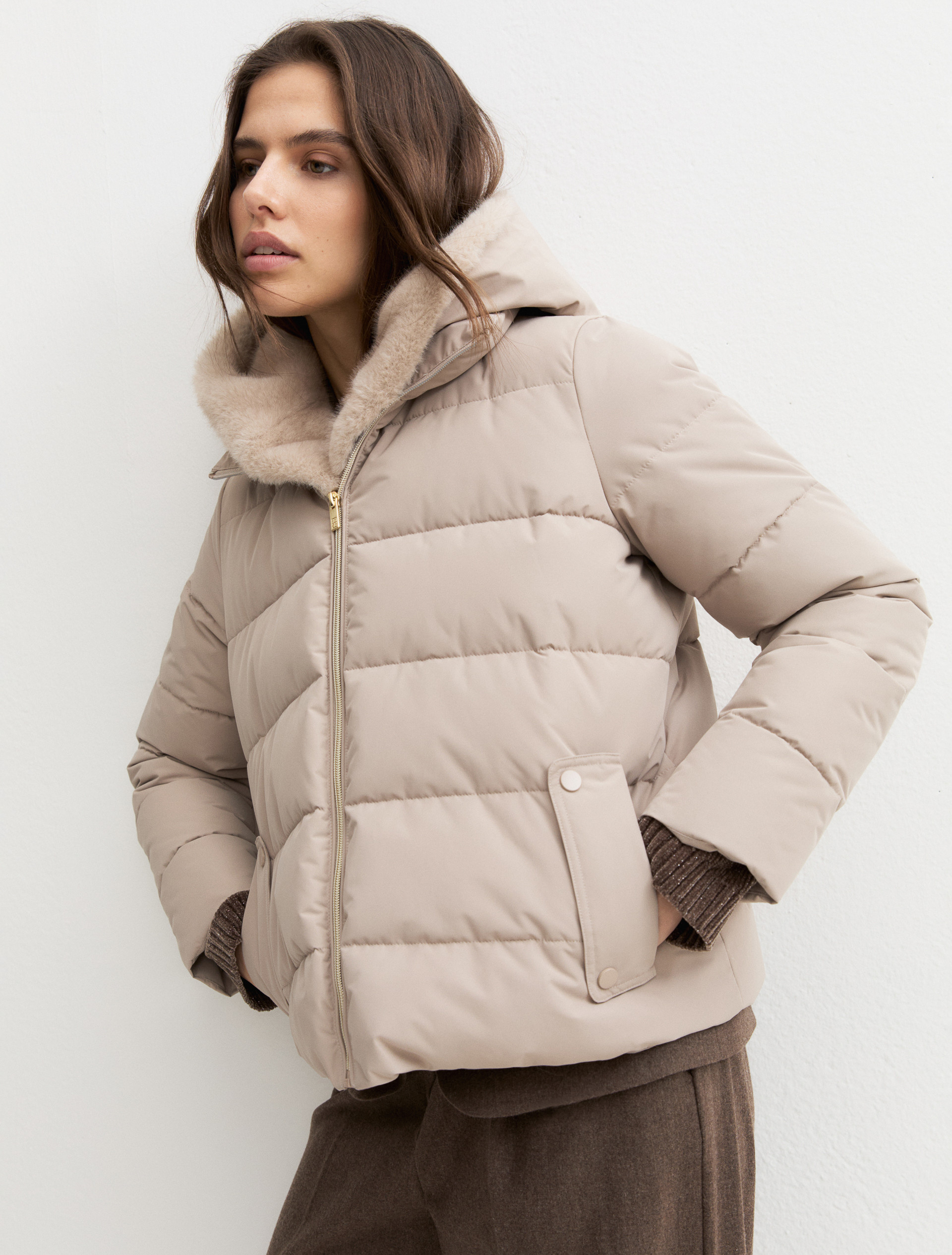Cropped taffeta down jacket - SAND - Emme - 4
