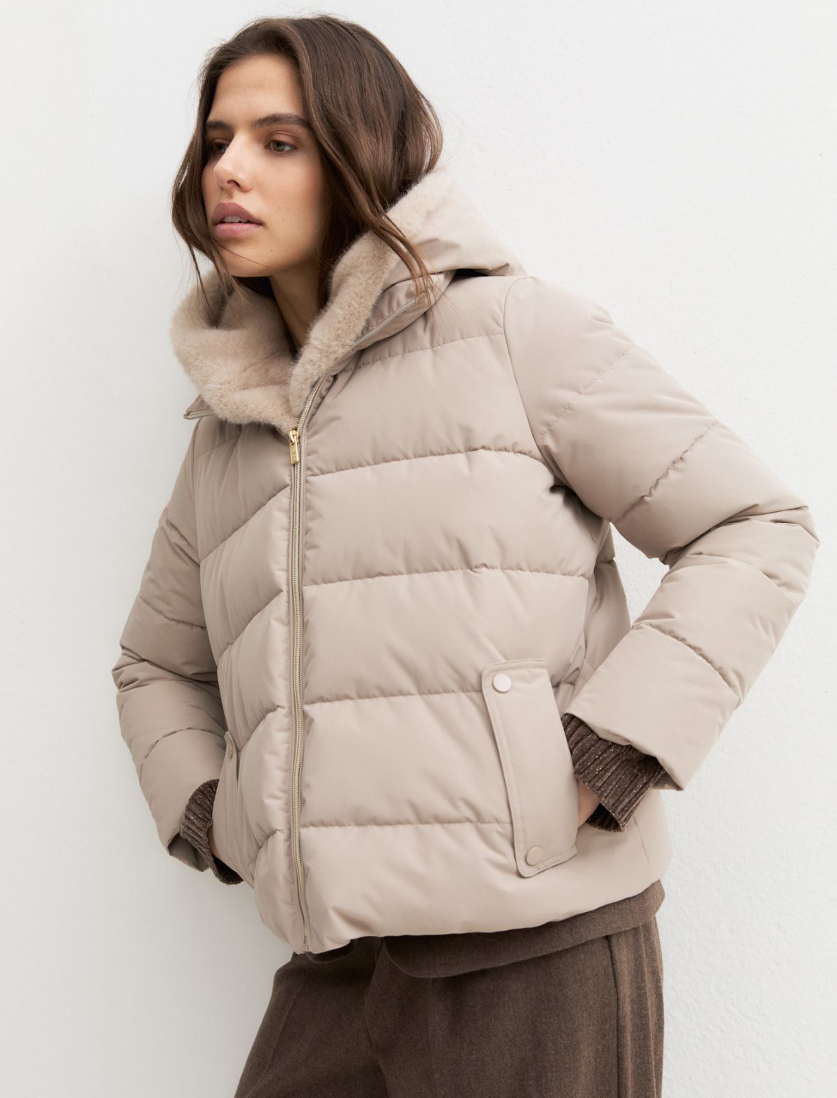 Cropped taffeta down jacket - SAND - Emme - 4