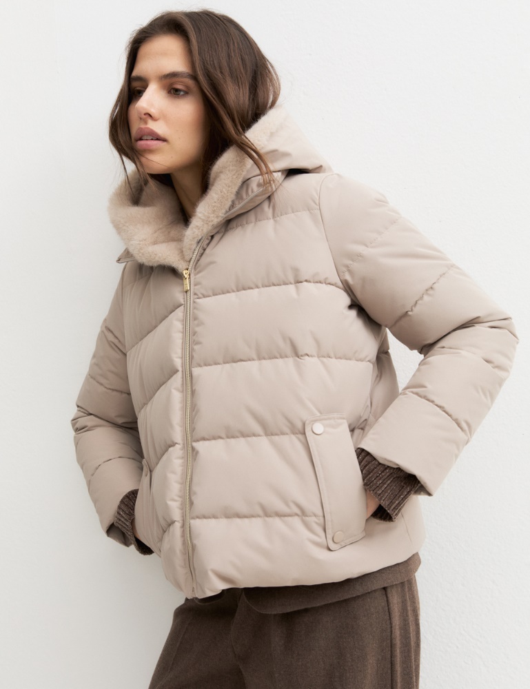 Cropped taffeta down jacket - SAND